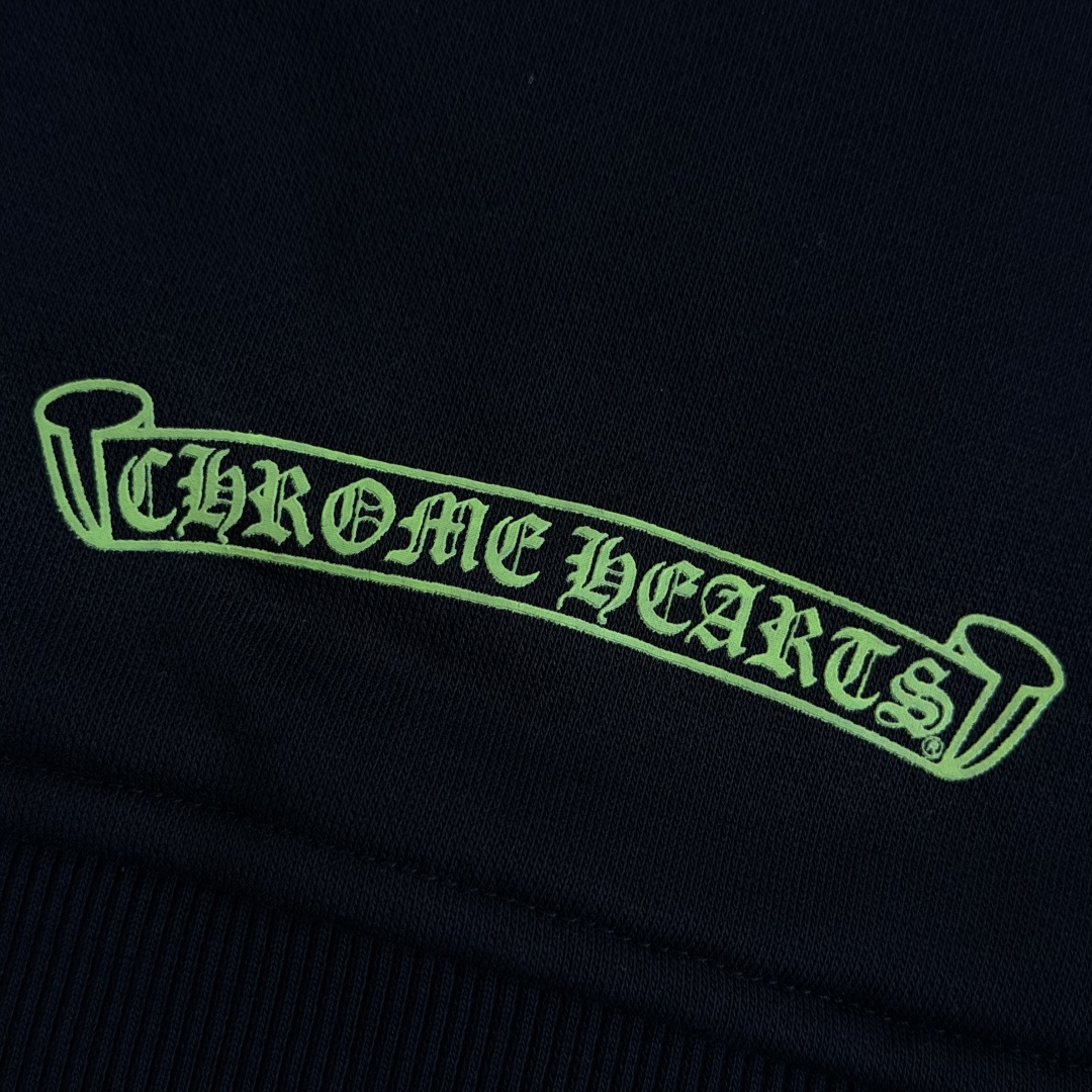 925纯银 Chrome Hearts CH克罗心 经典 印花 拉链卫衣 外套  男女同款 黑色 荧光绿 马蹄 十字 A5  