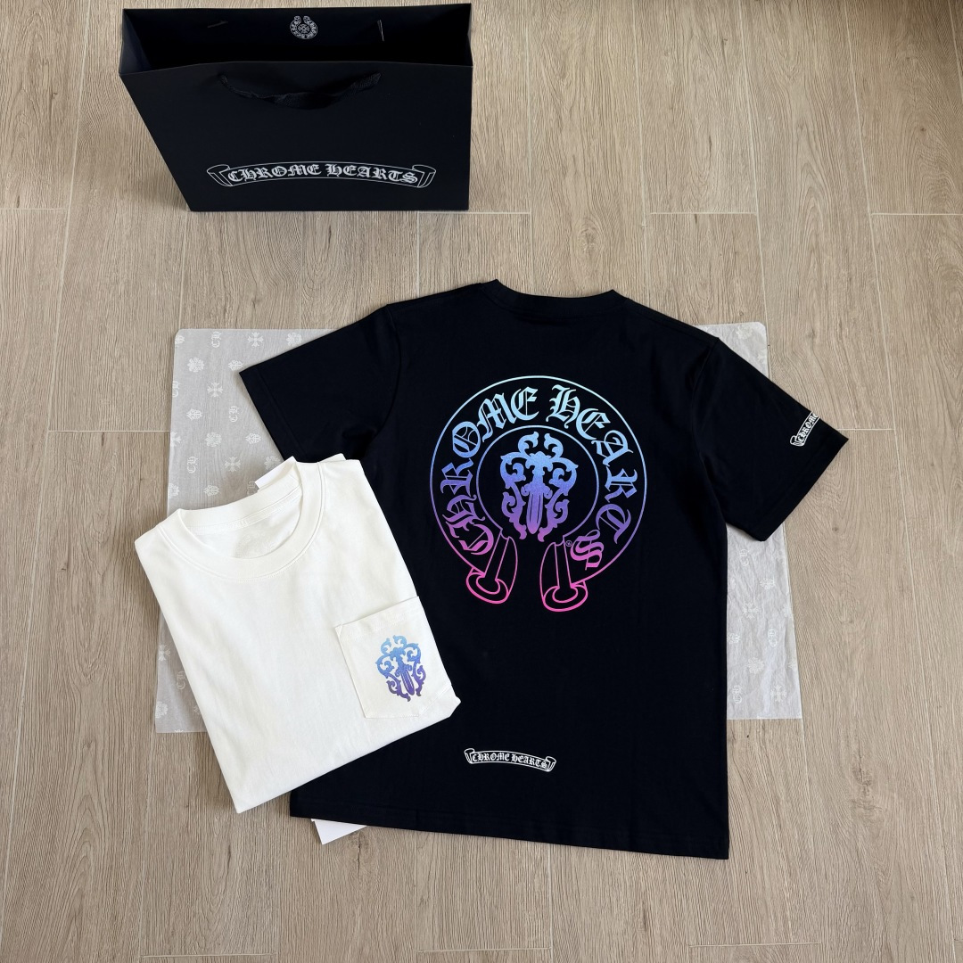 Chrome Hearts CH 克罗心  圆领短袖 T恤 宝剑 渐变 马蹄 A0 白色 黑色
