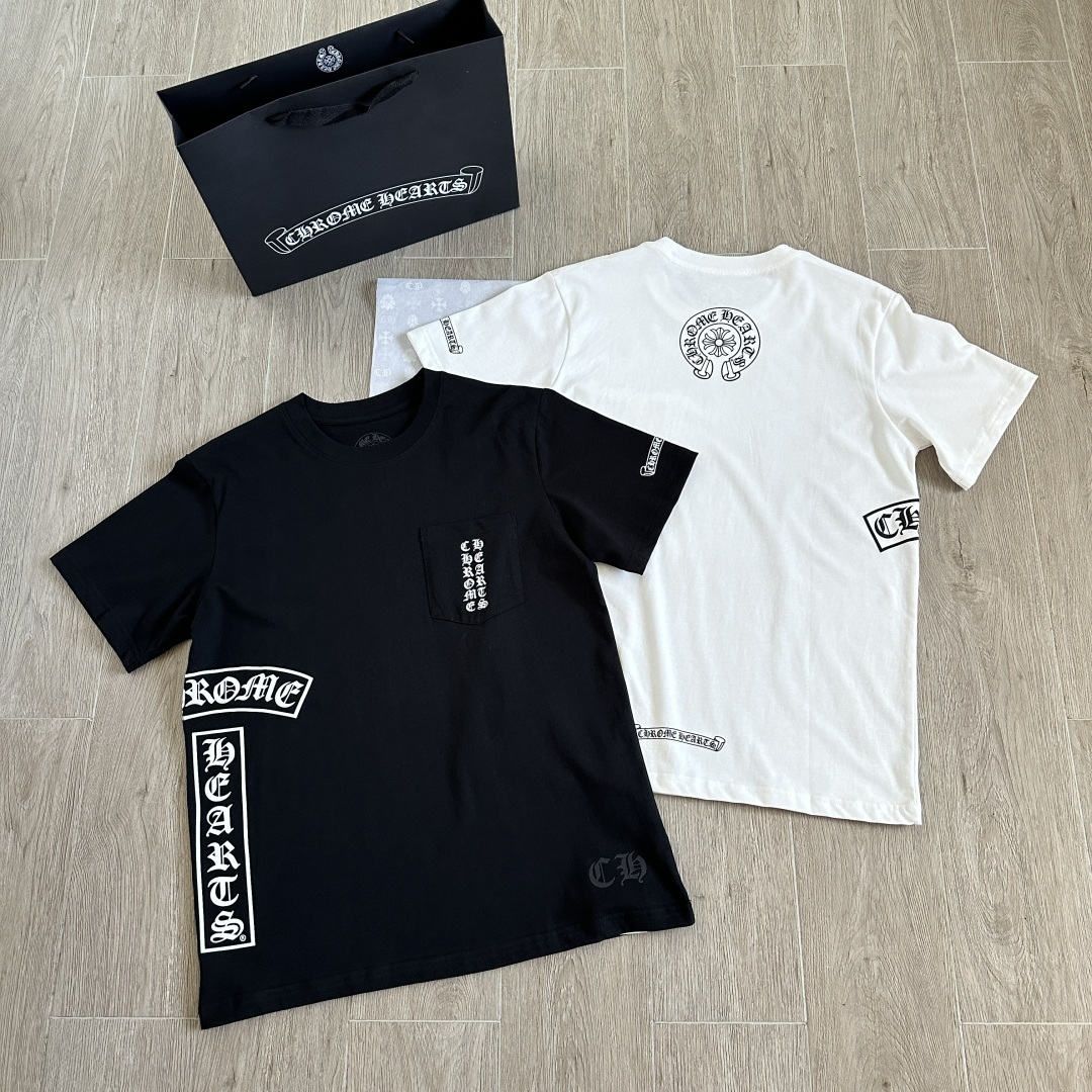 Chrome Hearts CH 克罗心  圆领短袖 T恤 侧面卷轴梵文 后背马蹄 A0 白色 黑色