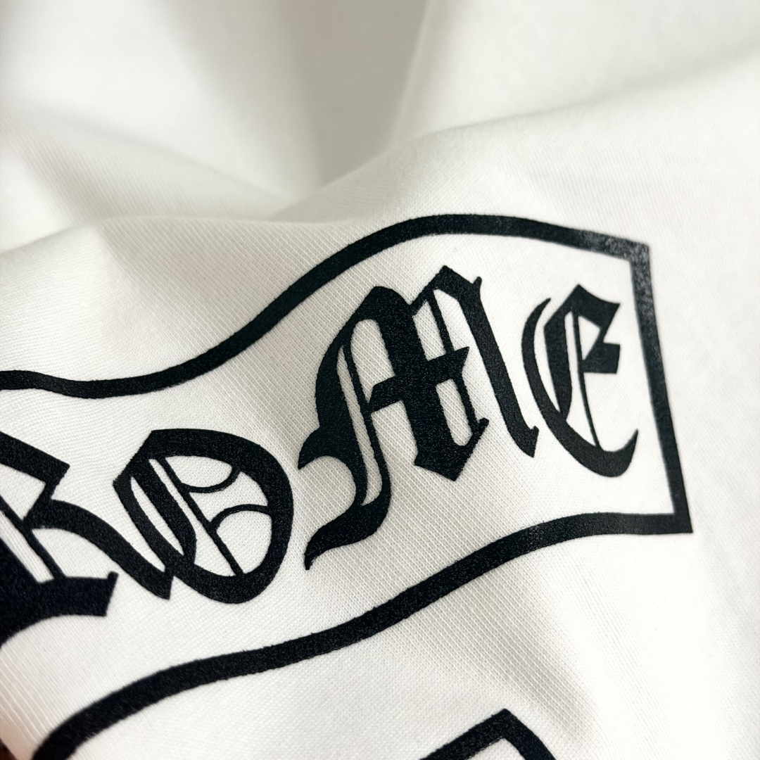 Chrome Hearts CH 克罗心  圆领短袖 T恤 侧面卷轴梵文 后背马蹄 A0 白色 黑色