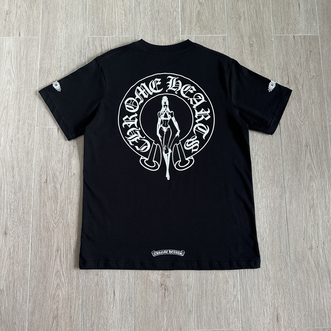 Chrome Hearts CH 克罗心  圆领短袖 T恤 Deadly Doll 后背 比基尼 美少女 黑色 A0  