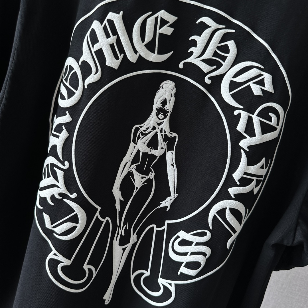 Chrome Hearts CH 克罗心  圆领短袖 T恤 Deadly Doll 后背 比基尼 美少女 黑色 A0  