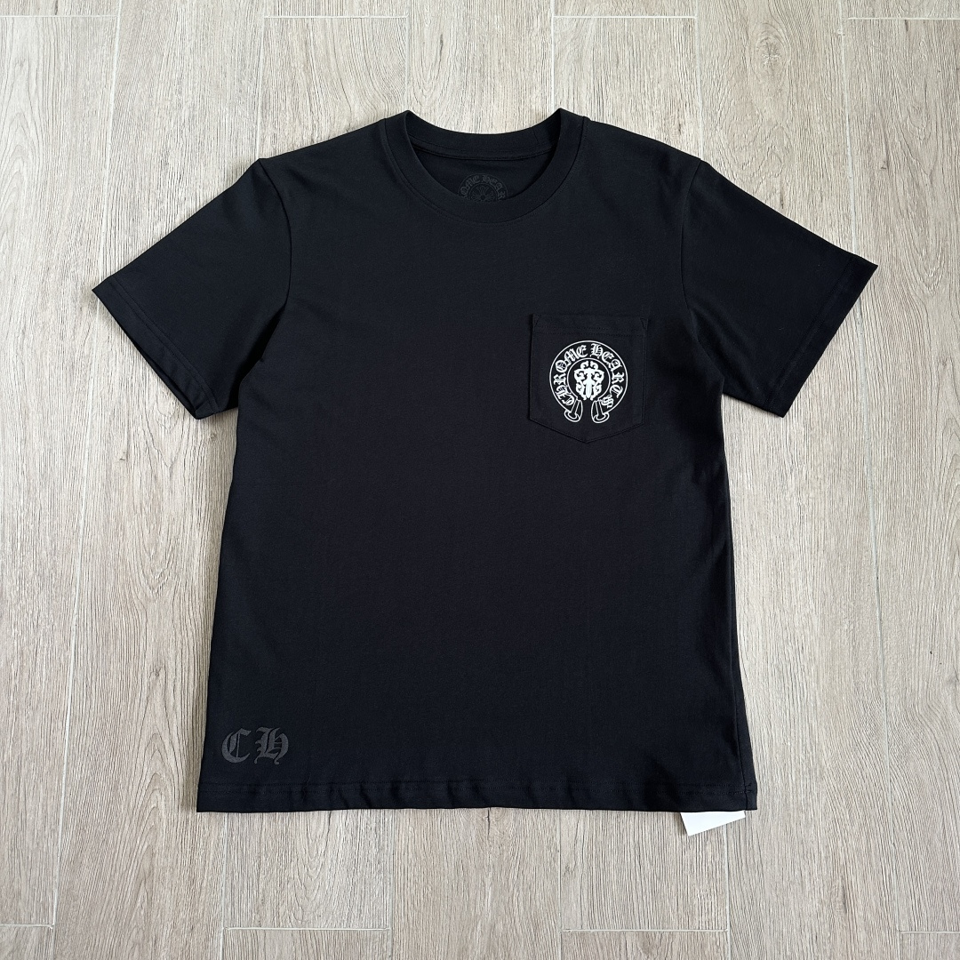 Chrome Hearts CH 克罗心  圆领短袖 T恤 十字架马蹄美国国旗 黑色 A0  