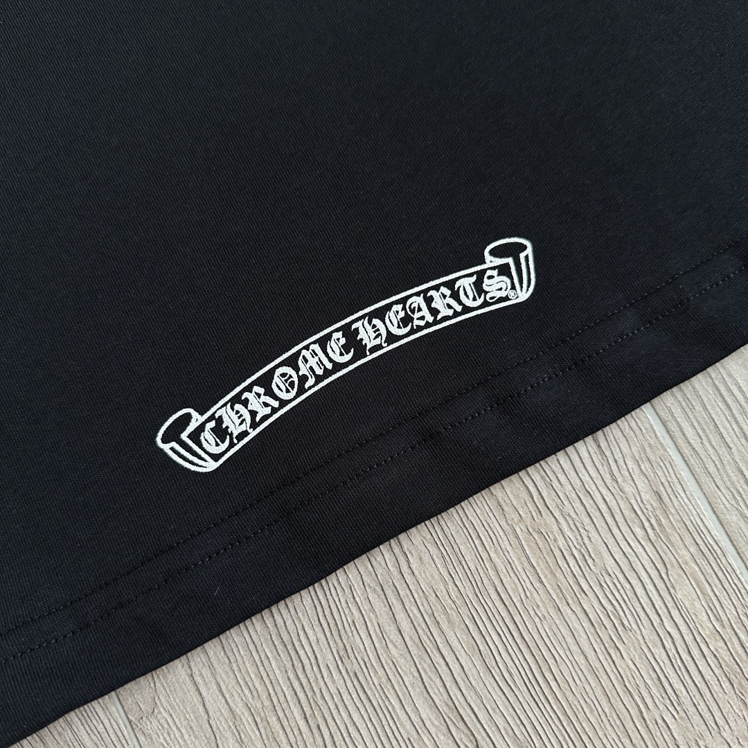 Chrome Hearts CH 克罗心  圆领短袖 T恤 十字架马蹄美国国旗 黑色 A0  