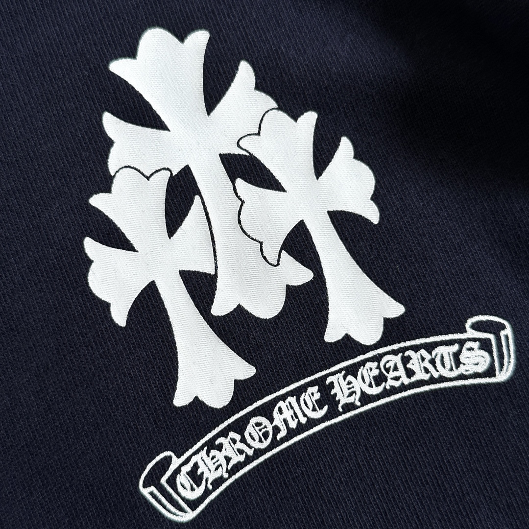 Chrome Hearts CH 女款 克罗心V领修身  短袖 T恤 藤蔓十字架  深灰色