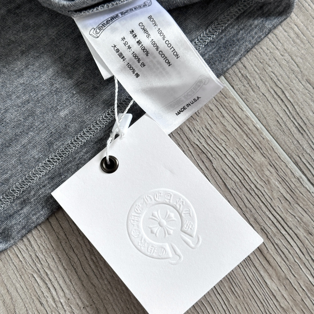 Chrome Hearts CH 女款 克罗心V领修身  短袖 T恤 藤蔓十字架  浅灰色