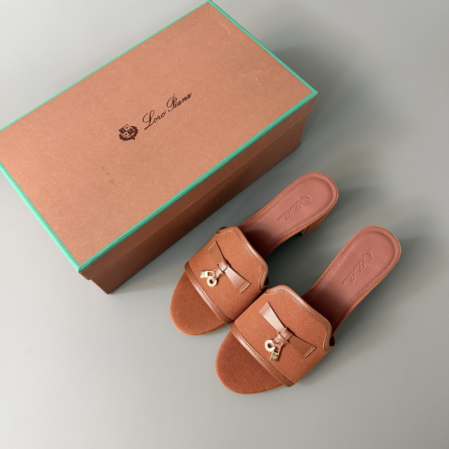 Women's LP Loro Piana SummerCharms 5.5cm Open-Toe Slip-On Slides with Pendant Detail