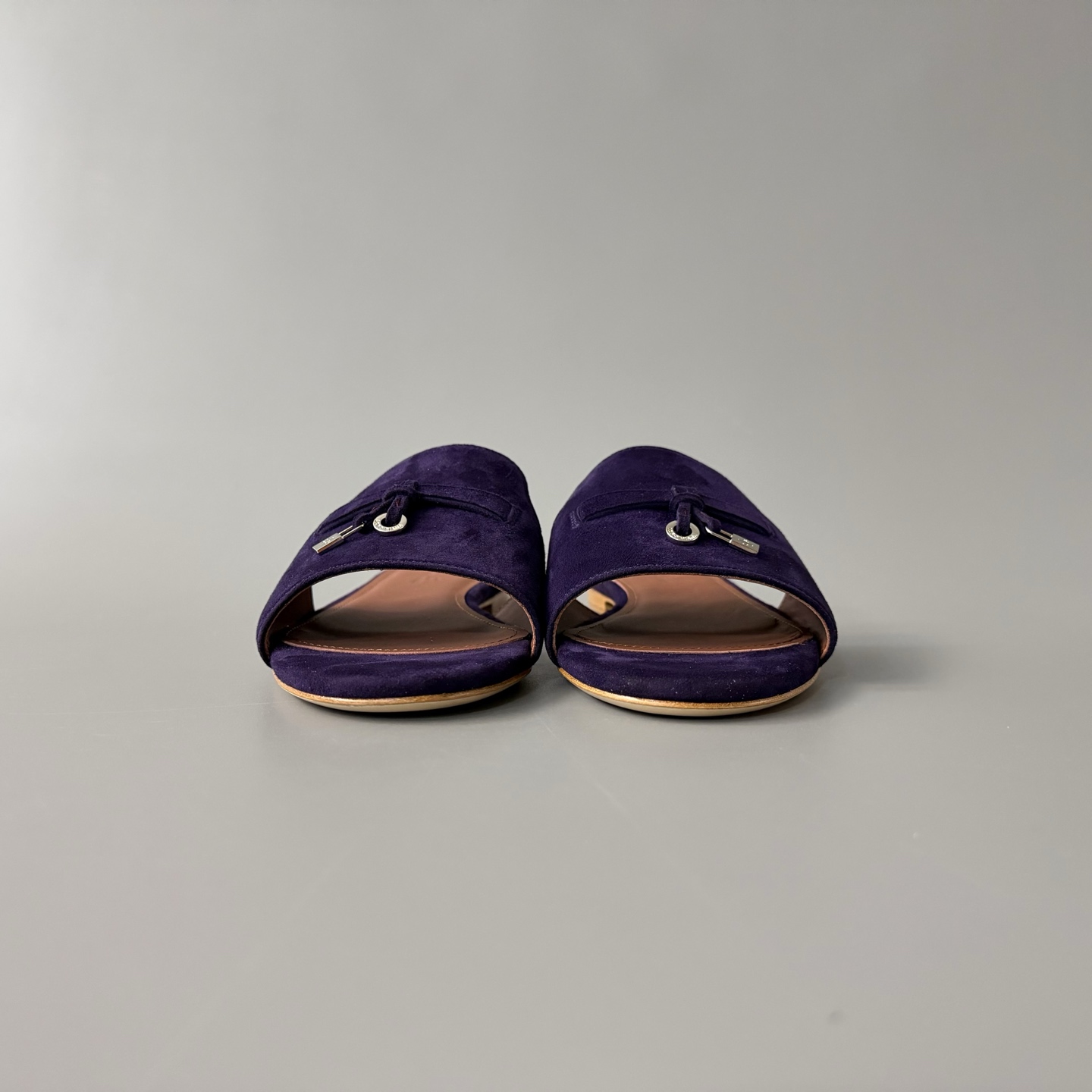 Women's LP Loro Piana Summer Charms Open-Toe Slip-On Slides with Pendant Detail