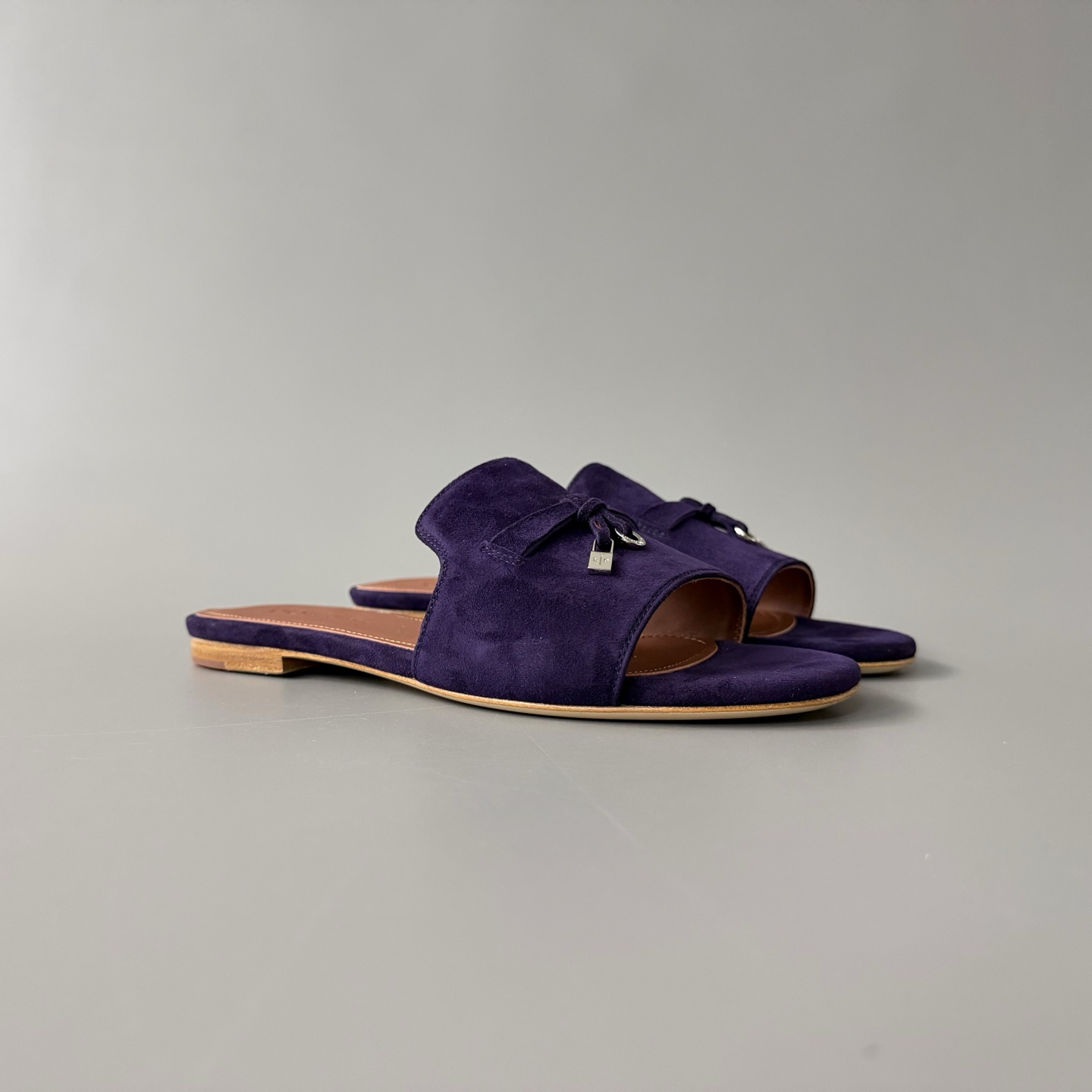 Women's LP Loro Piana Summer Charms Open-Toe Slip-On Slides with Pendant Detail