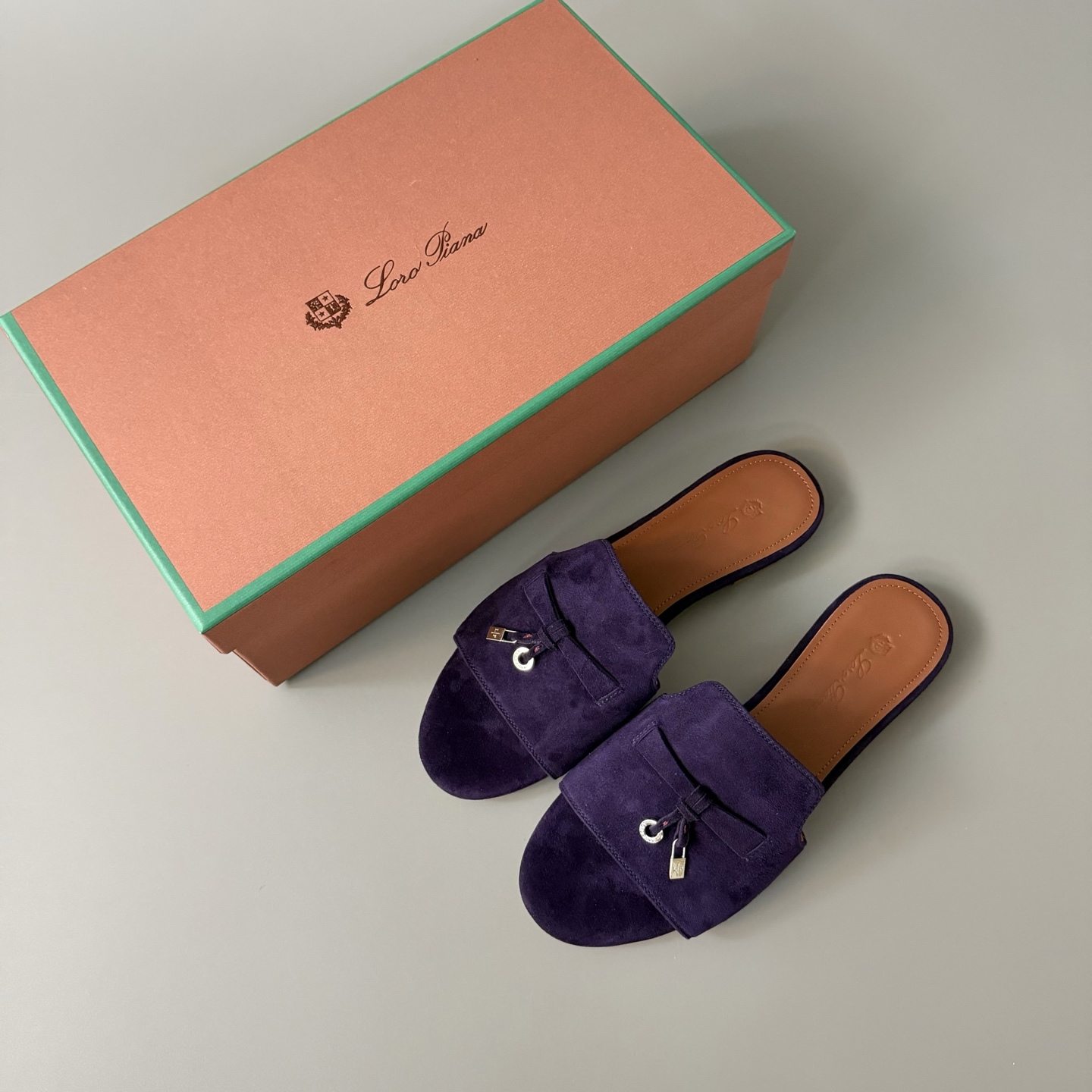 Women's LP Loro Piana Summer Charms Open-Toe Slip-On Slides with Pendant Detail