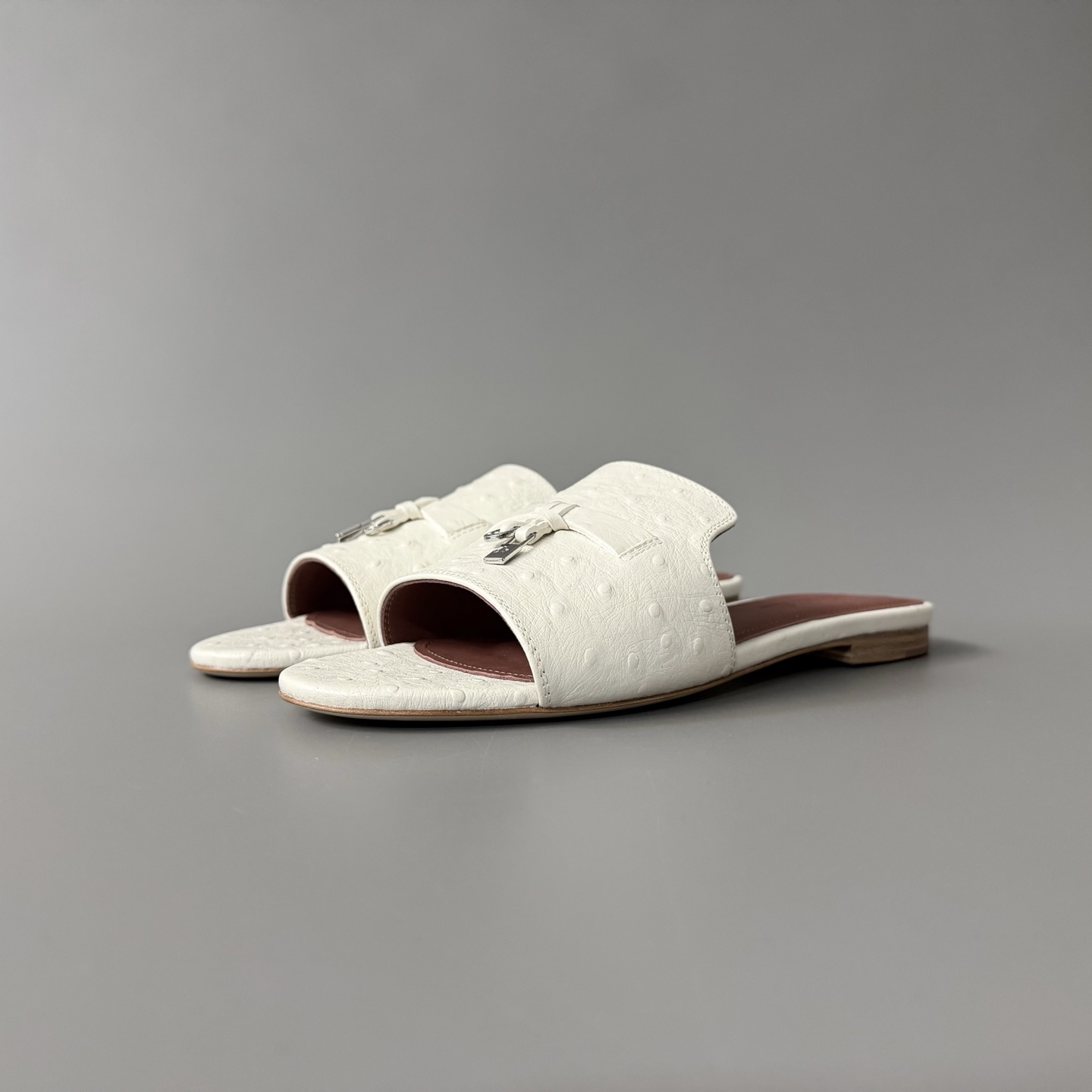 Women's LP Loro Piana Summer Charms Open-Toe Slip-On Slides with Pendant Detail