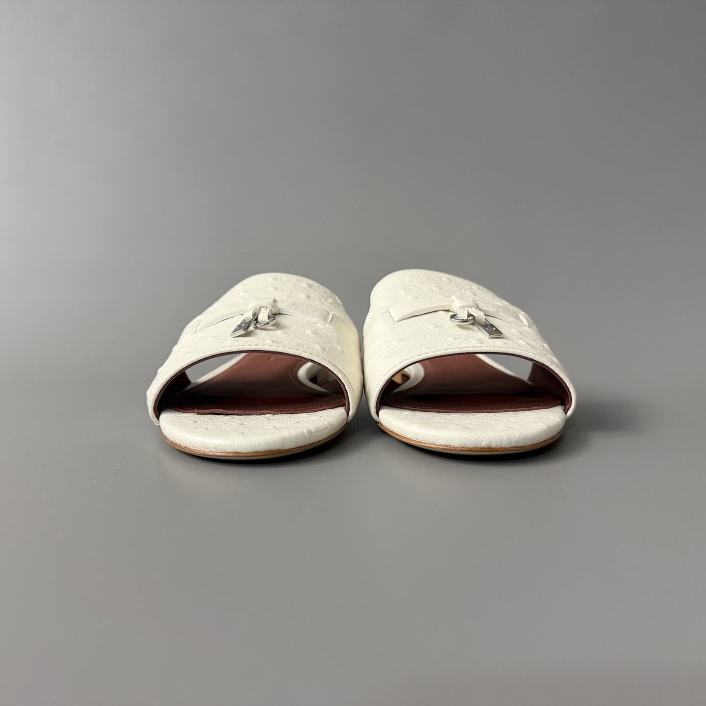 Women's LP Loro Piana Summer Charms Open-Toe Slip-On Slides with Pendant Detail