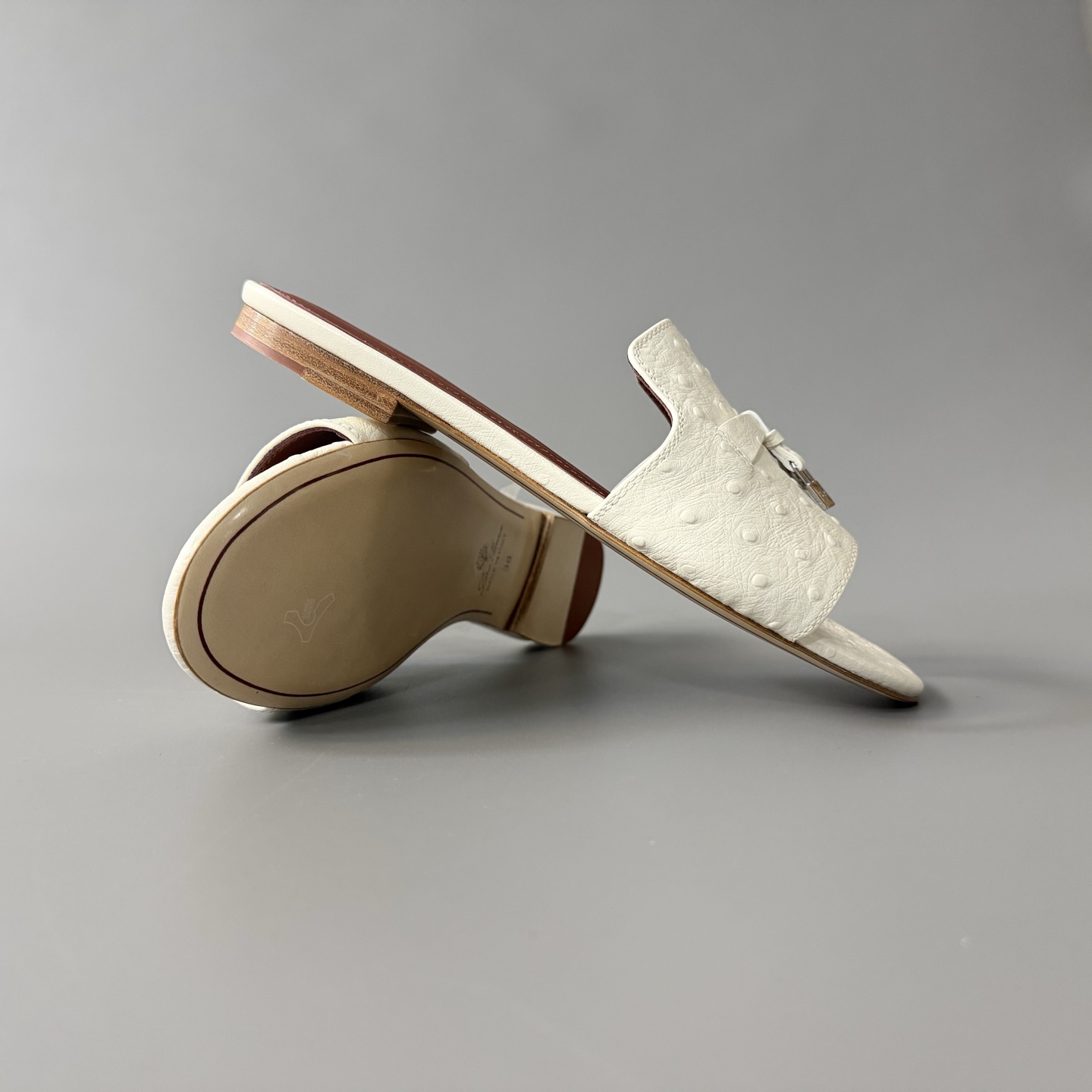 Women's LP Loro Piana Summer Charms Open-Toe Slip-On Slides with Pendant Detail