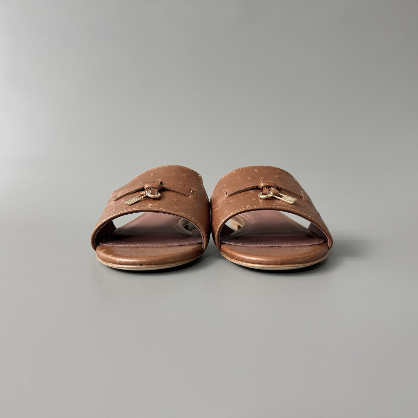 Women's LP Loro Piana Summer Charms Open-Toe Slip-On Slides with Pendant Detail