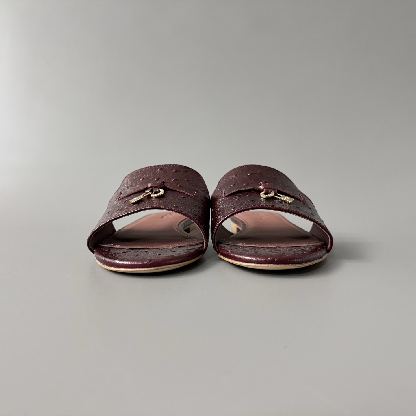Women's LP Loro Piana Summer Charms Open-Toe Slip-On Slides with Pendant Detail
