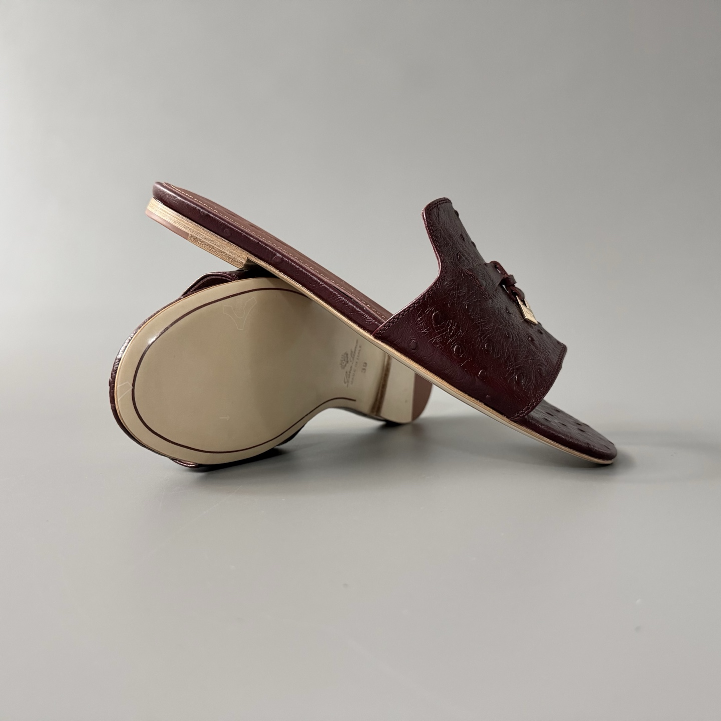 Women's LP Loro Piana Summer Charms Open-Toe Slip-On Slides with Pendant Detail