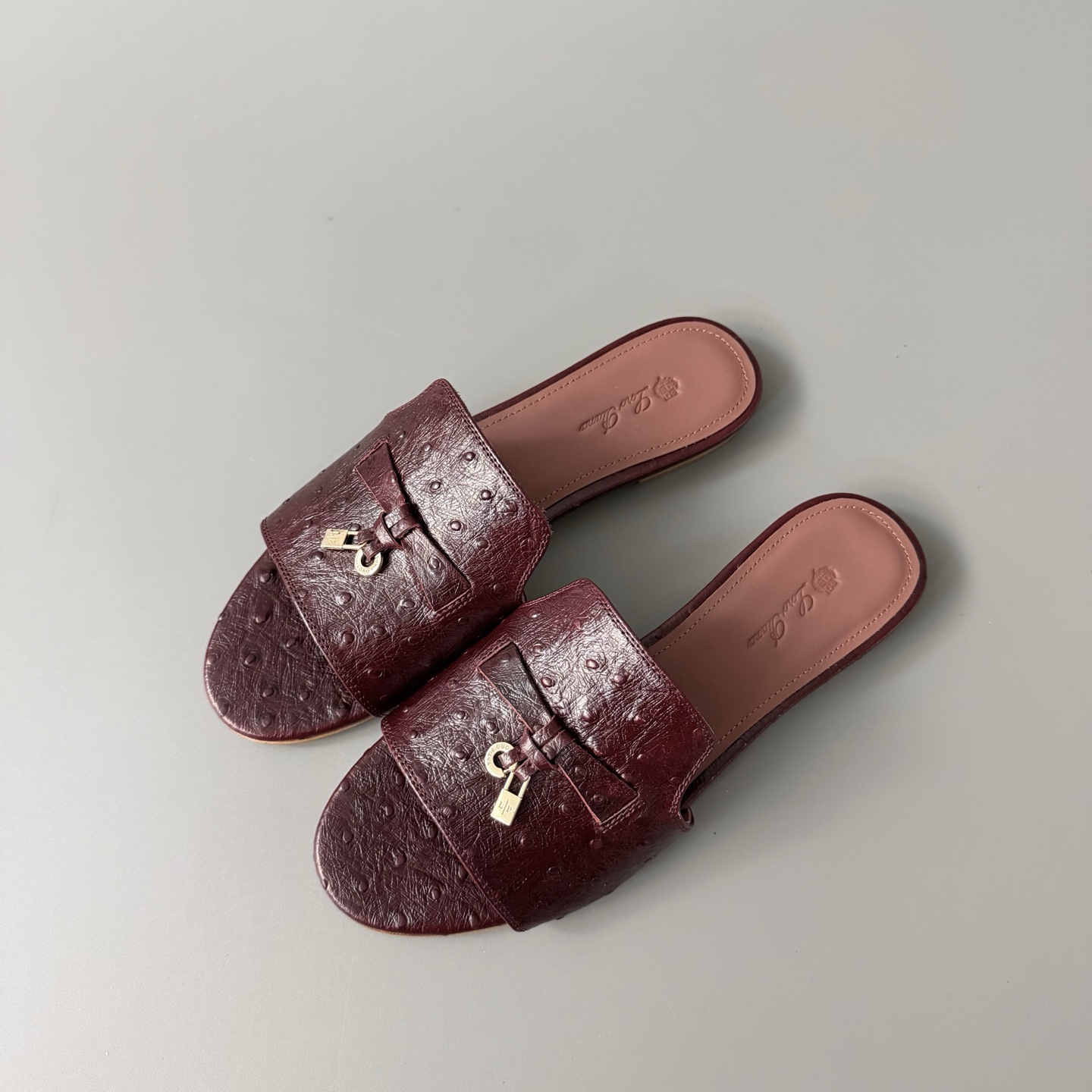 Women's LP Loro Piana Summer Charms Open-Toe Slip-On Slides with Pendant Detail