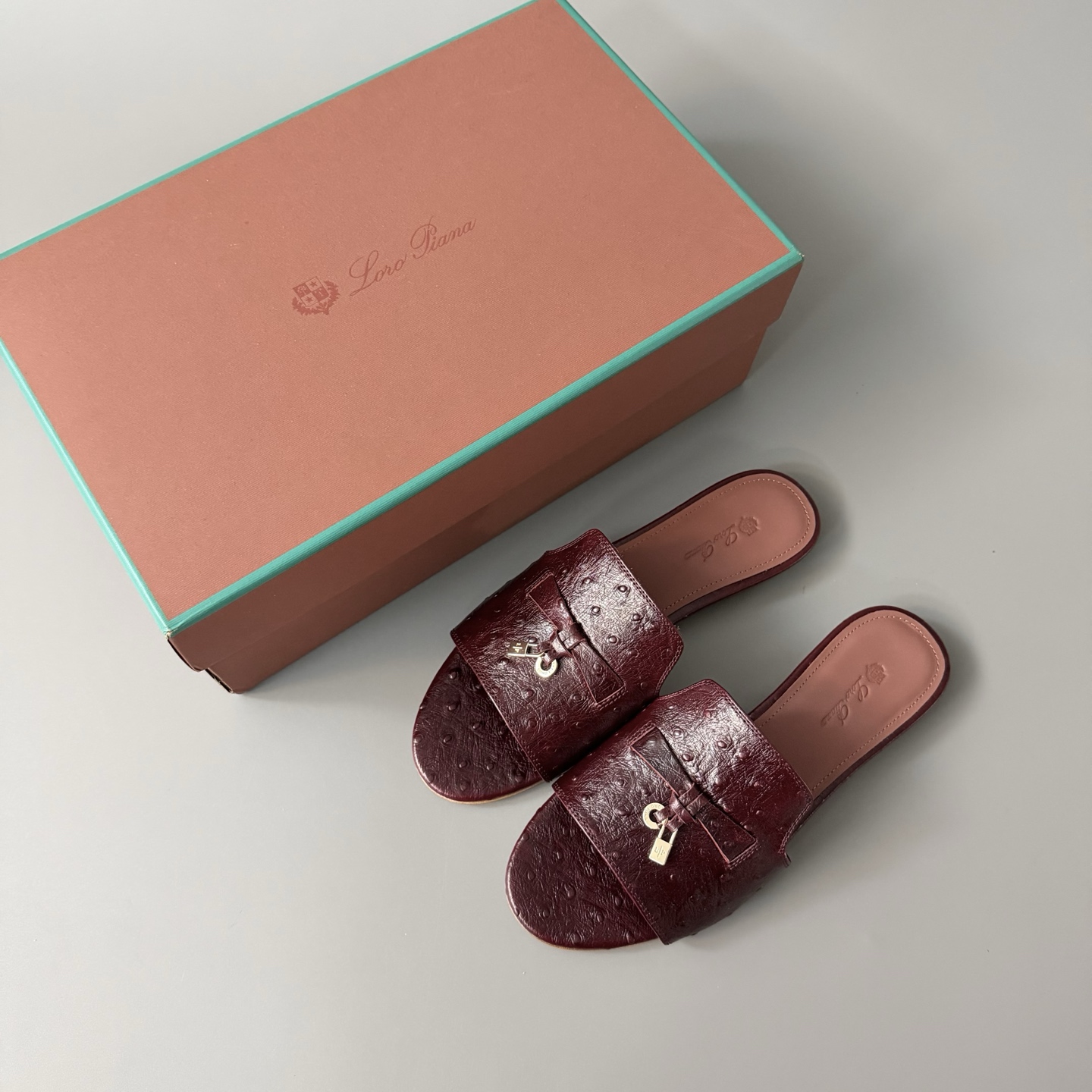Women's LP Loro Piana Summer Charms Open-Toe Slip-On Slides with Pendant Detail
