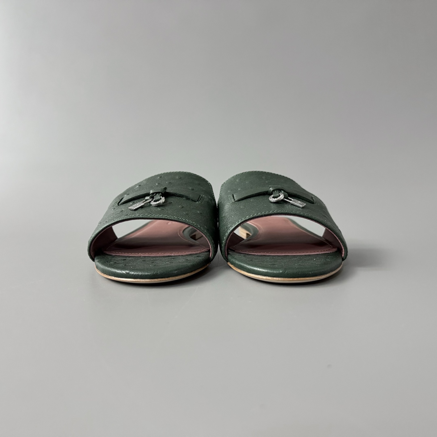 Women's LP Loro Piana Summer Charms Open-Toe Slip-On Slides with Pendant Detail