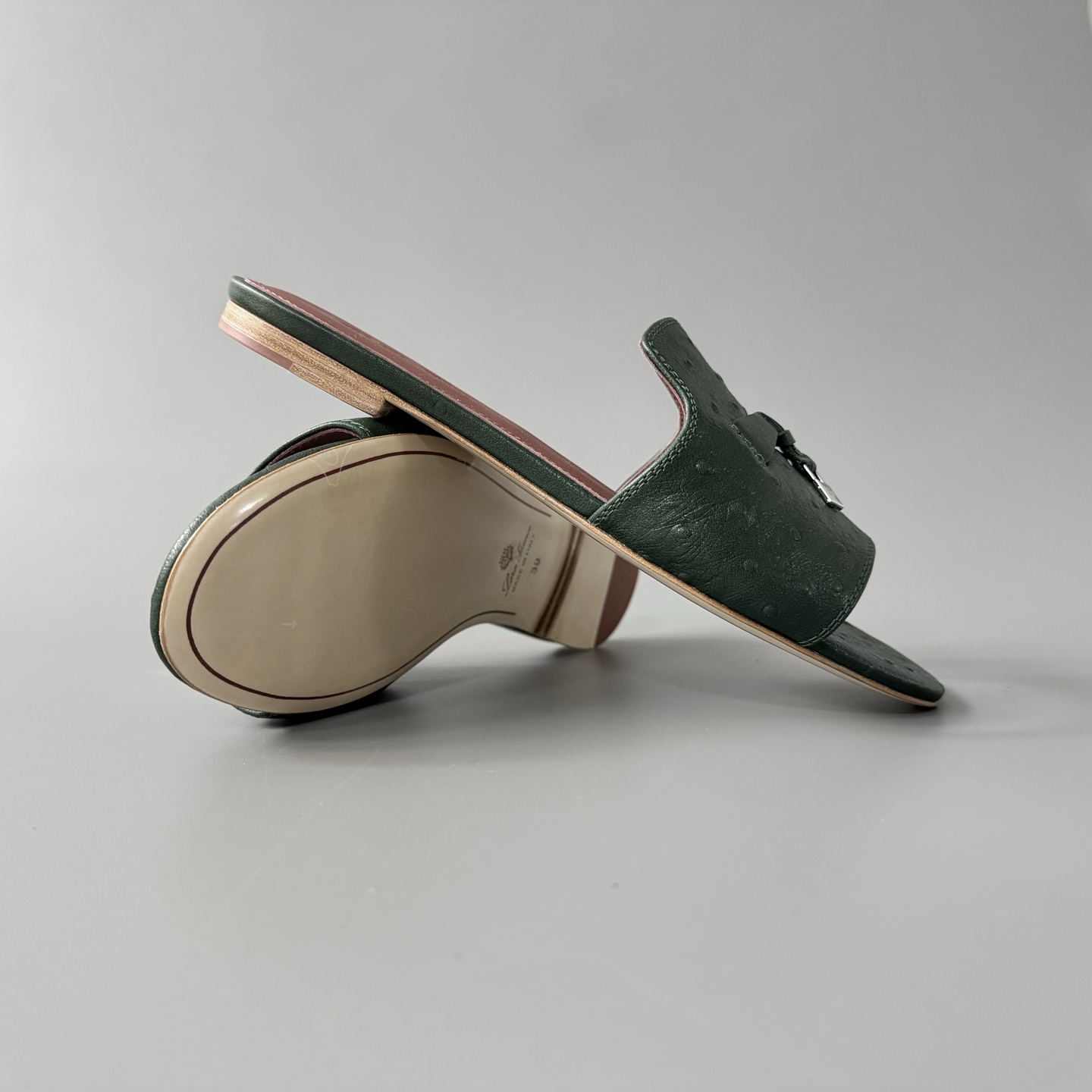 Women's LP Loro Piana Summer Charms Open-Toe Slip-On Slides with Pendant Detail