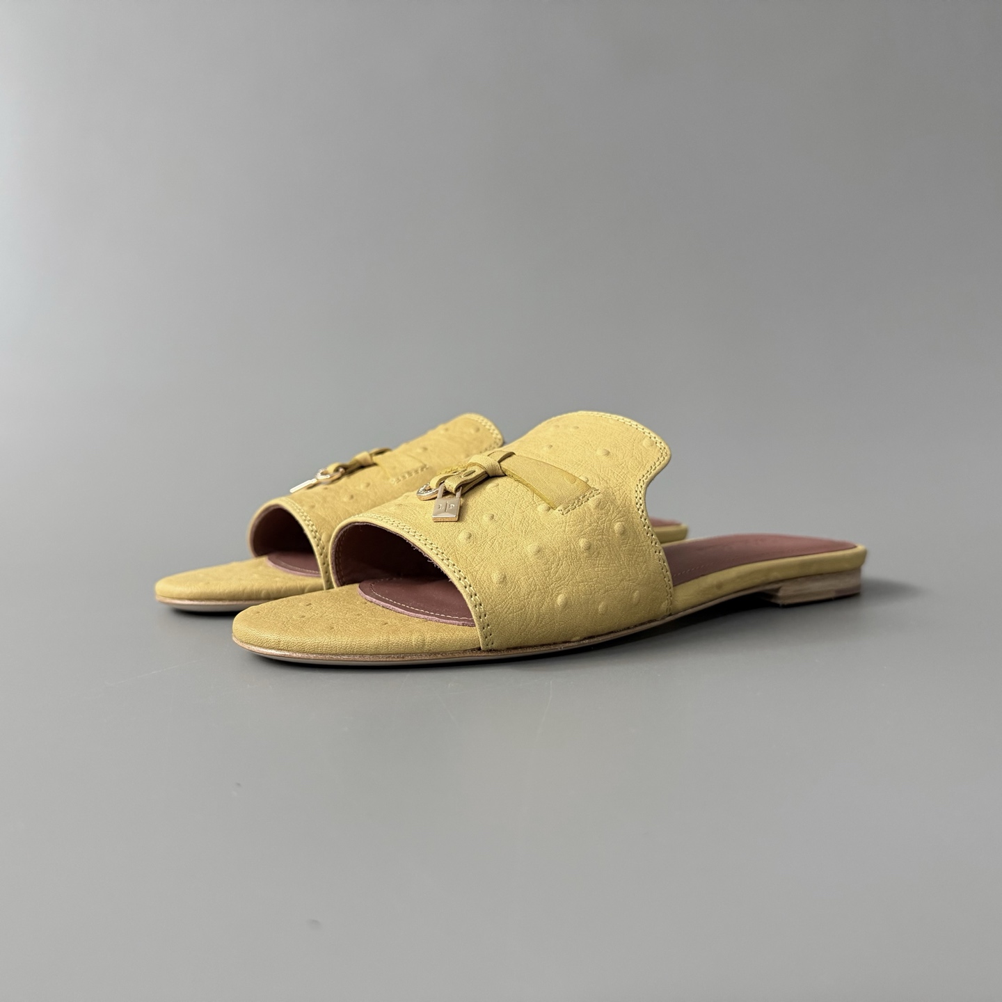Women's LP Loro Piana Summer Charms Open-Toe Slip-On Slides with Pendant Detail