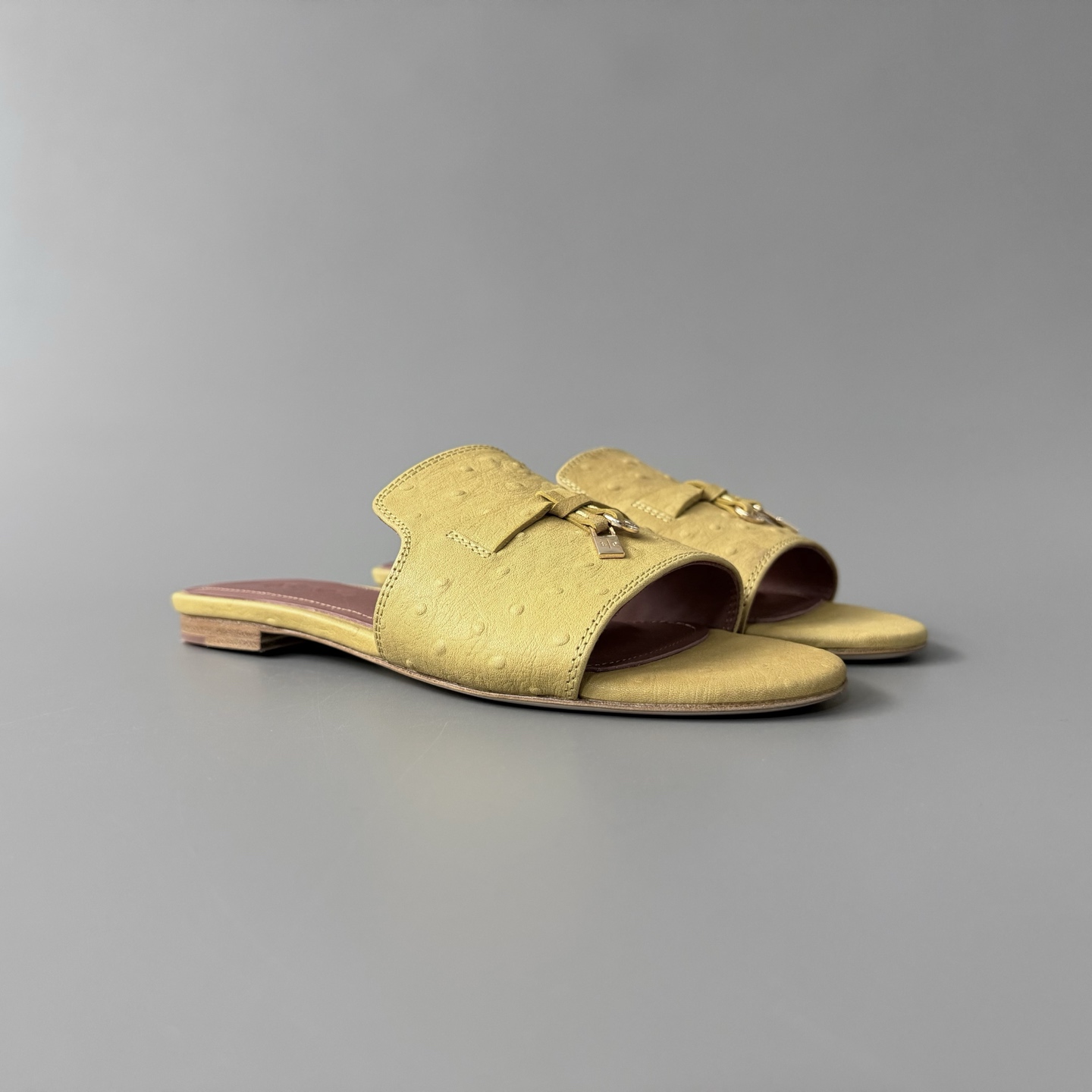 Women's LP Loro Piana Summer Charms Open-Toe Slip-On Slides with Pendant Detail