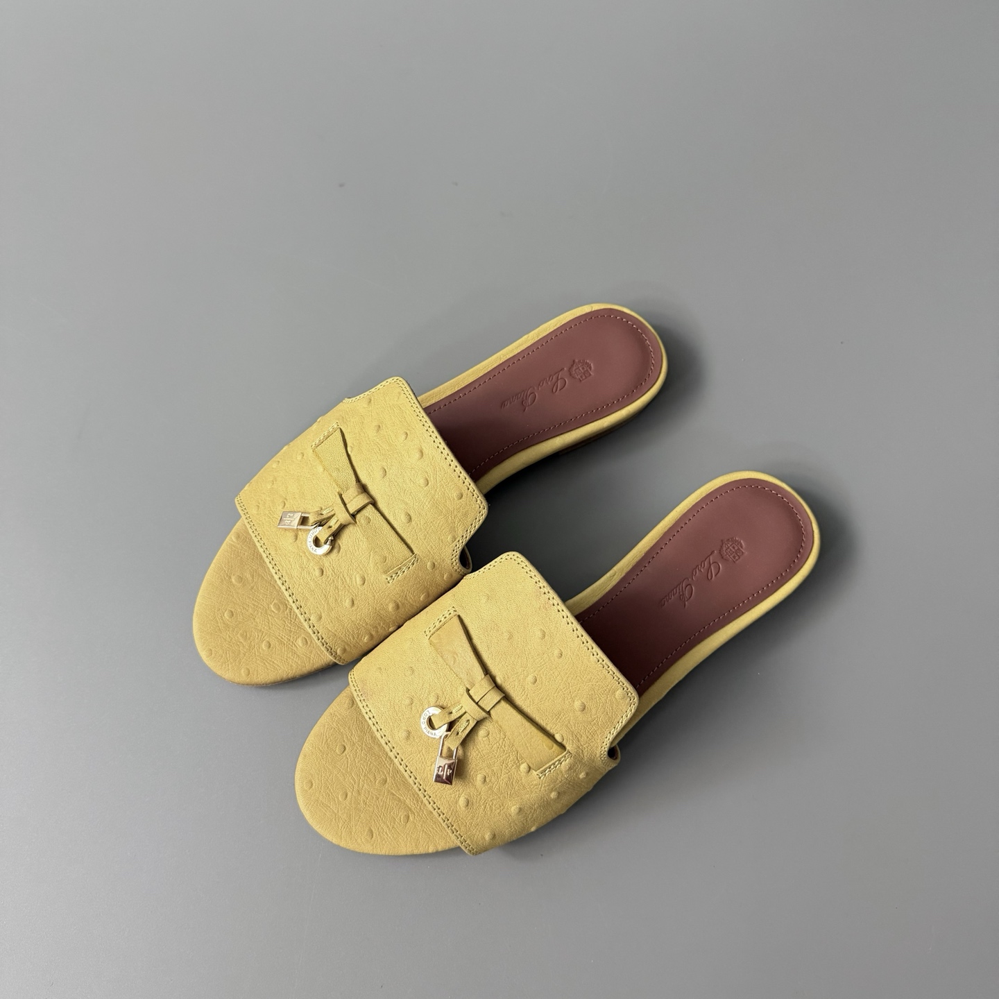 Women's LP Loro Piana Summer Charms Open-Toe Slip-On Slides with Pendant Detail