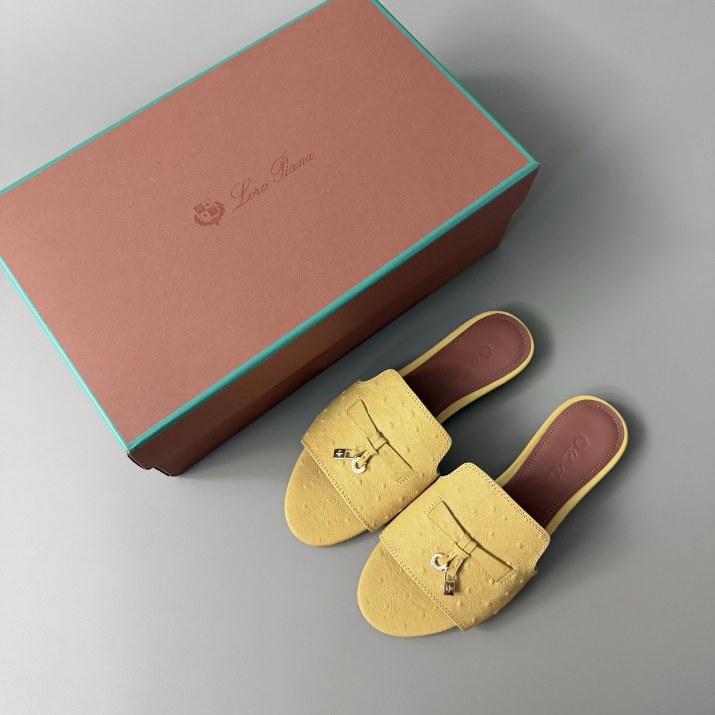 Women's LP Loro Piana Summer Charms Open-Toe Slip-On Slides with Pendant Detail