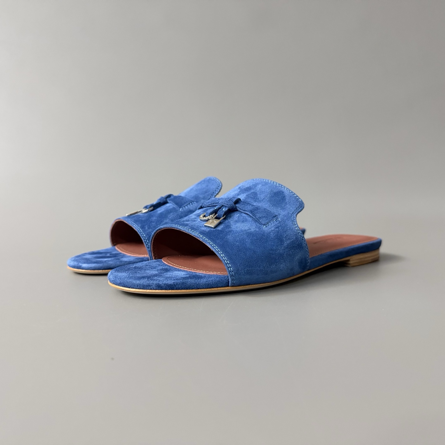   Women's LP Loro Piana Summer Charms Open-Toe Slip-On Slides with Pendant Detail