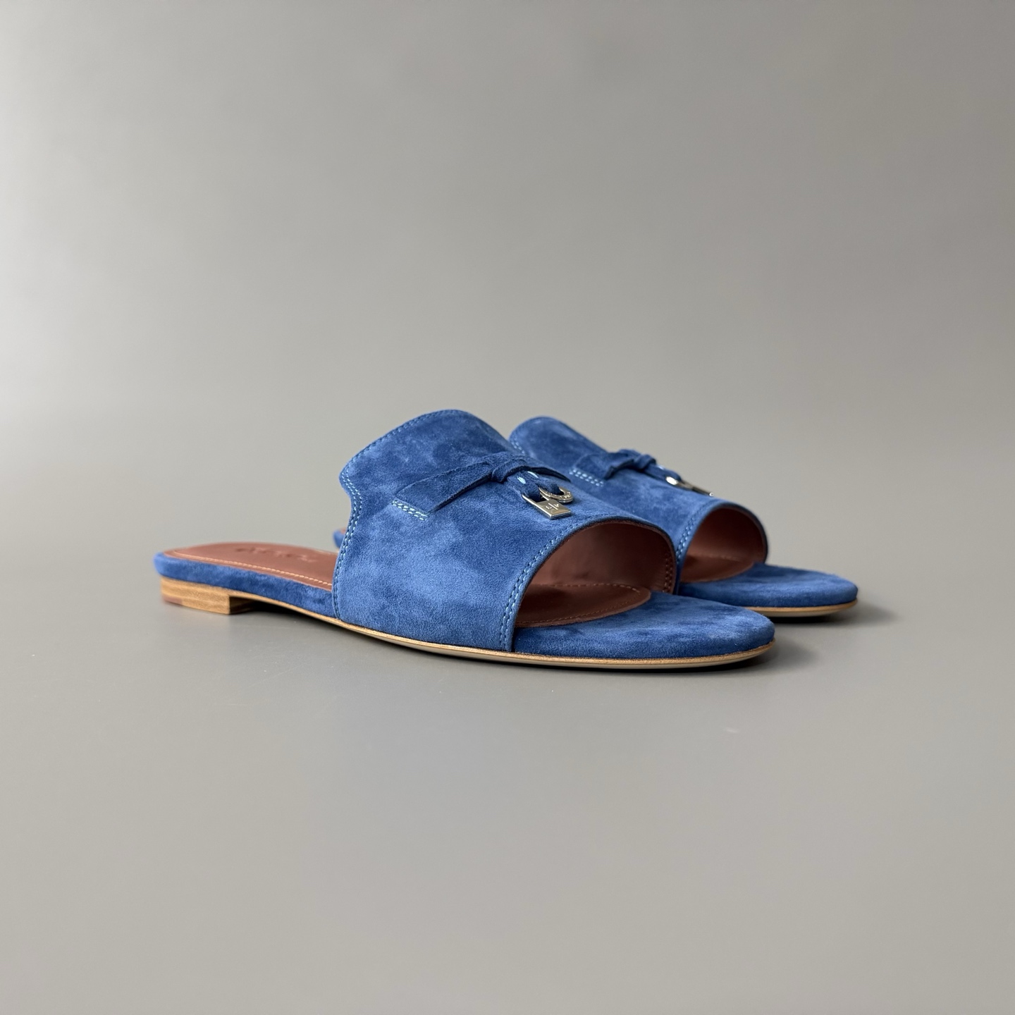   Women's LP Loro Piana Summer Charms Open-Toe Slip-On Slides with Pendant Detail