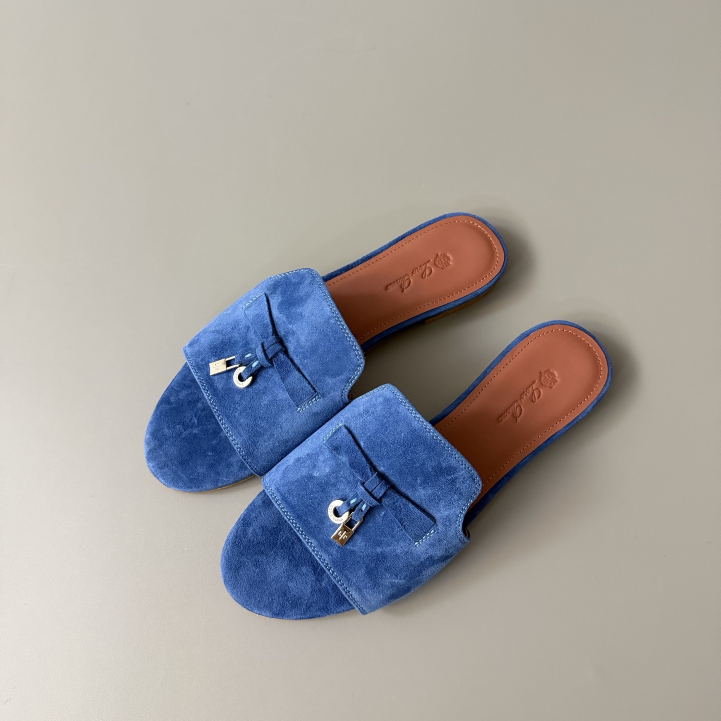  Women's LP Loro Piana Summer Charms Open-Toe Slip-On Slides with Pendant Detail