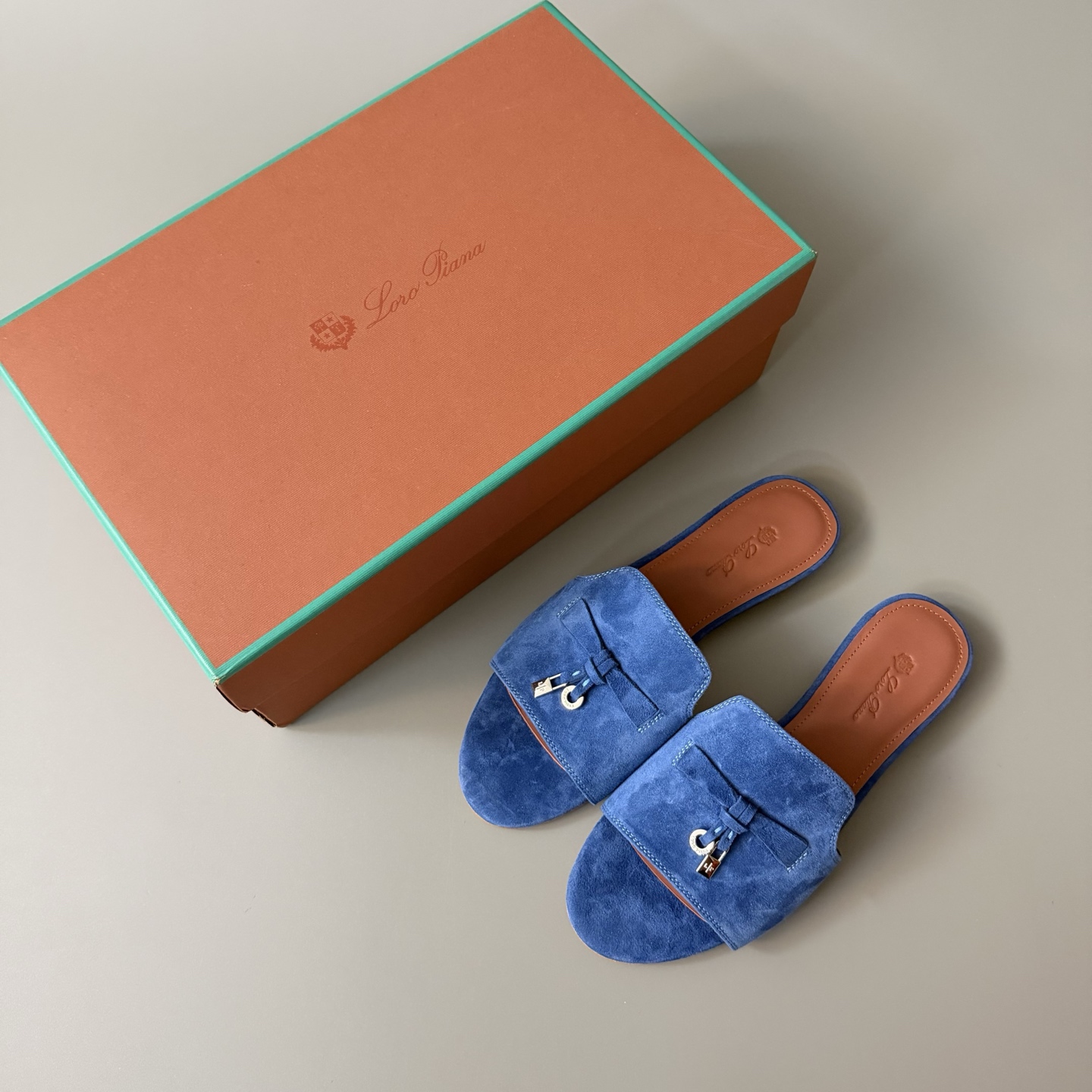   Women's LP Loro Piana Summer Charms Open-Toe Slip-On Slides with Pendant Detail