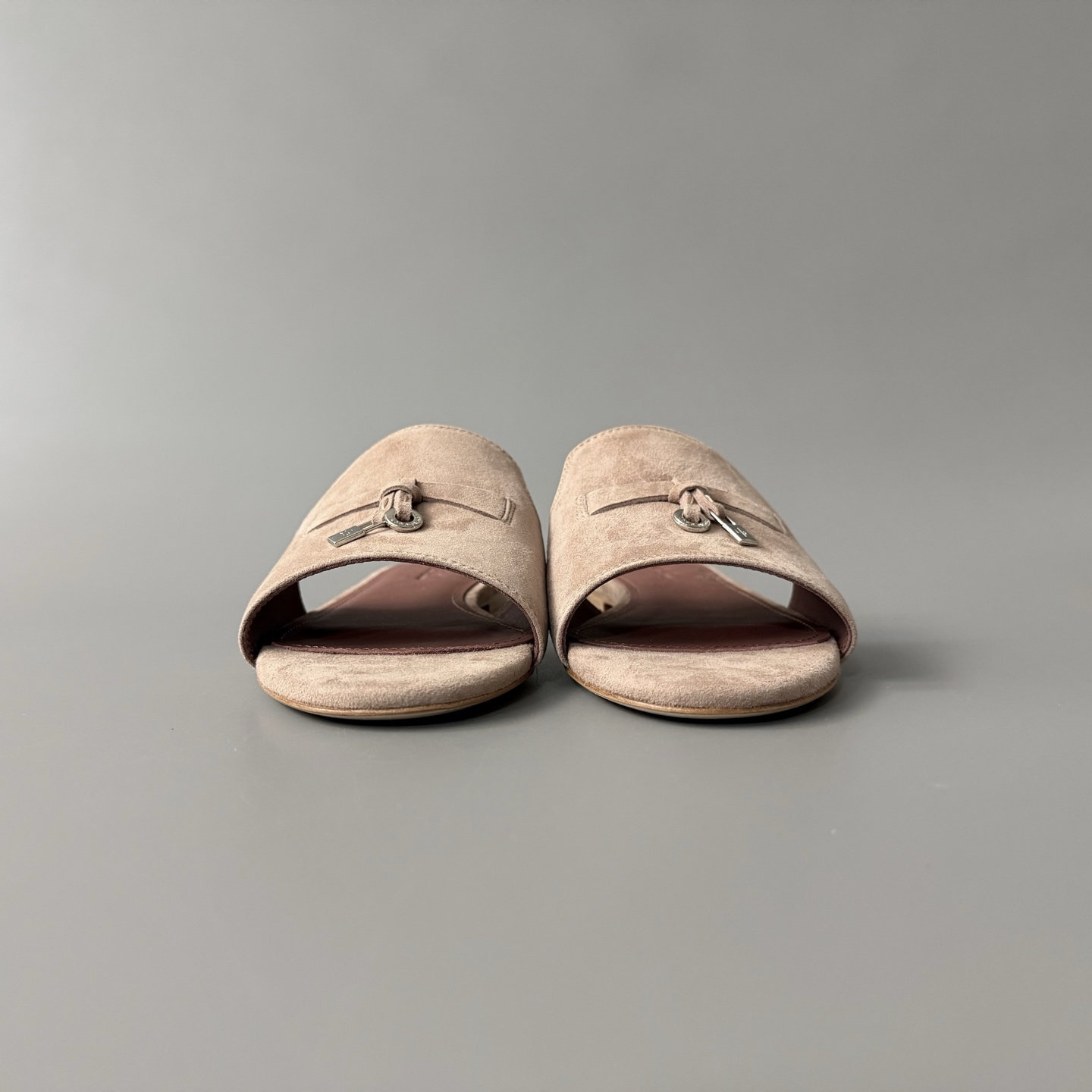 Women's LP Loro Piana Summer Charms Open-Toe Slip-On Slides with Pendant Detail
