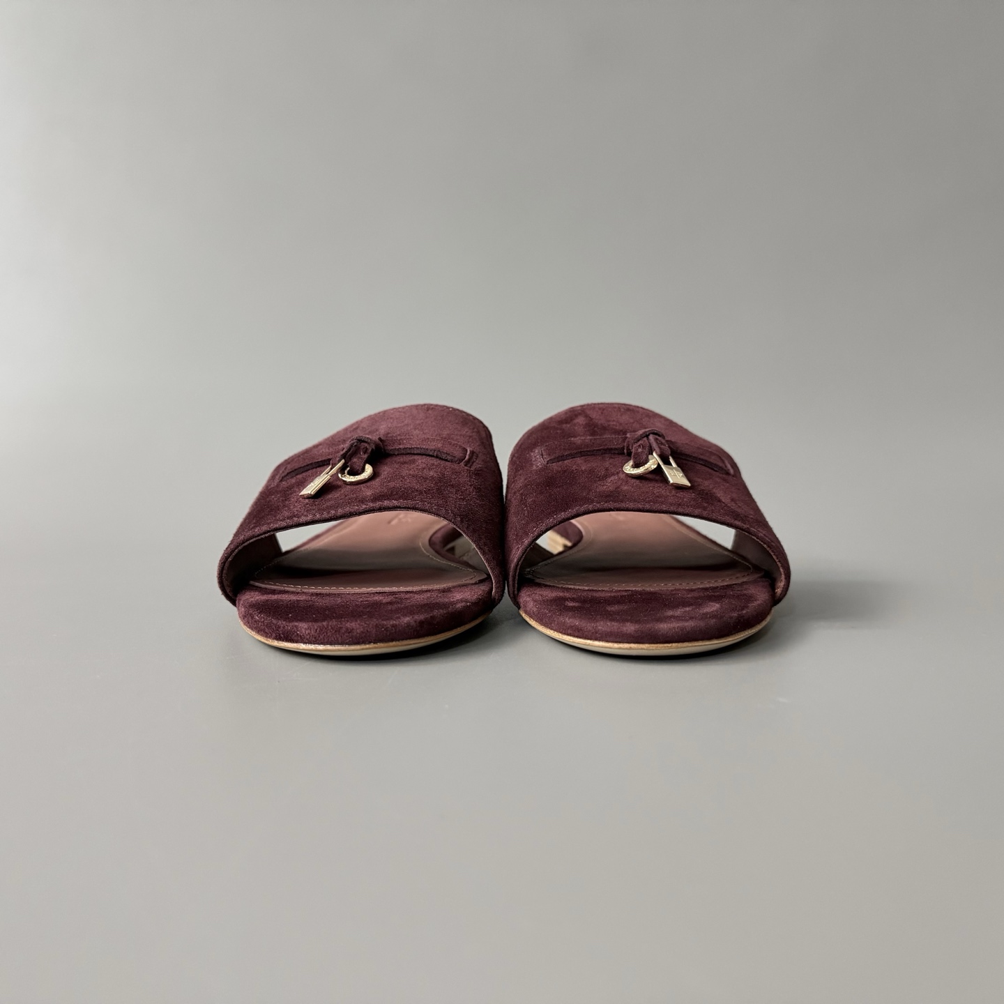 Women's LP Loro Piana Summer Charms Open-Toe Slip-On Slides with Pendant Detail
