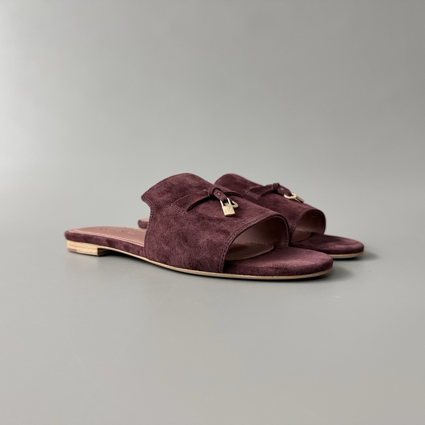 Women's LP Loro Piana Summer Charms Open-Toe Slip-On Slides with Pendant Detail
