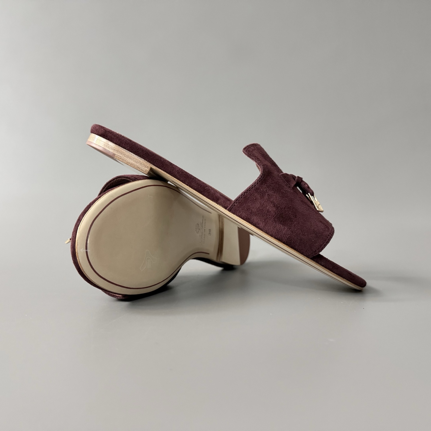 Women's LP Loro Piana Summer Charms Open-Toe Slip-On Slides with Pendant Detail