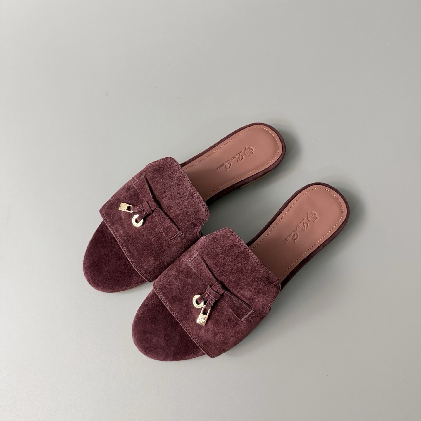 Women's LP Loro Piana Summer Charms Open-Toe Slip-On Slides with Pendant Detail