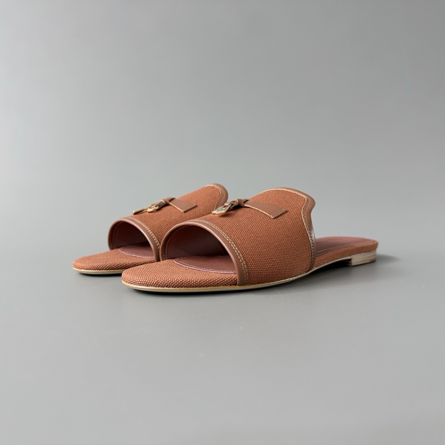 Women's LP Loro Piana Summer Charms Open-Toe Slip-On Slides with Pendant Detail