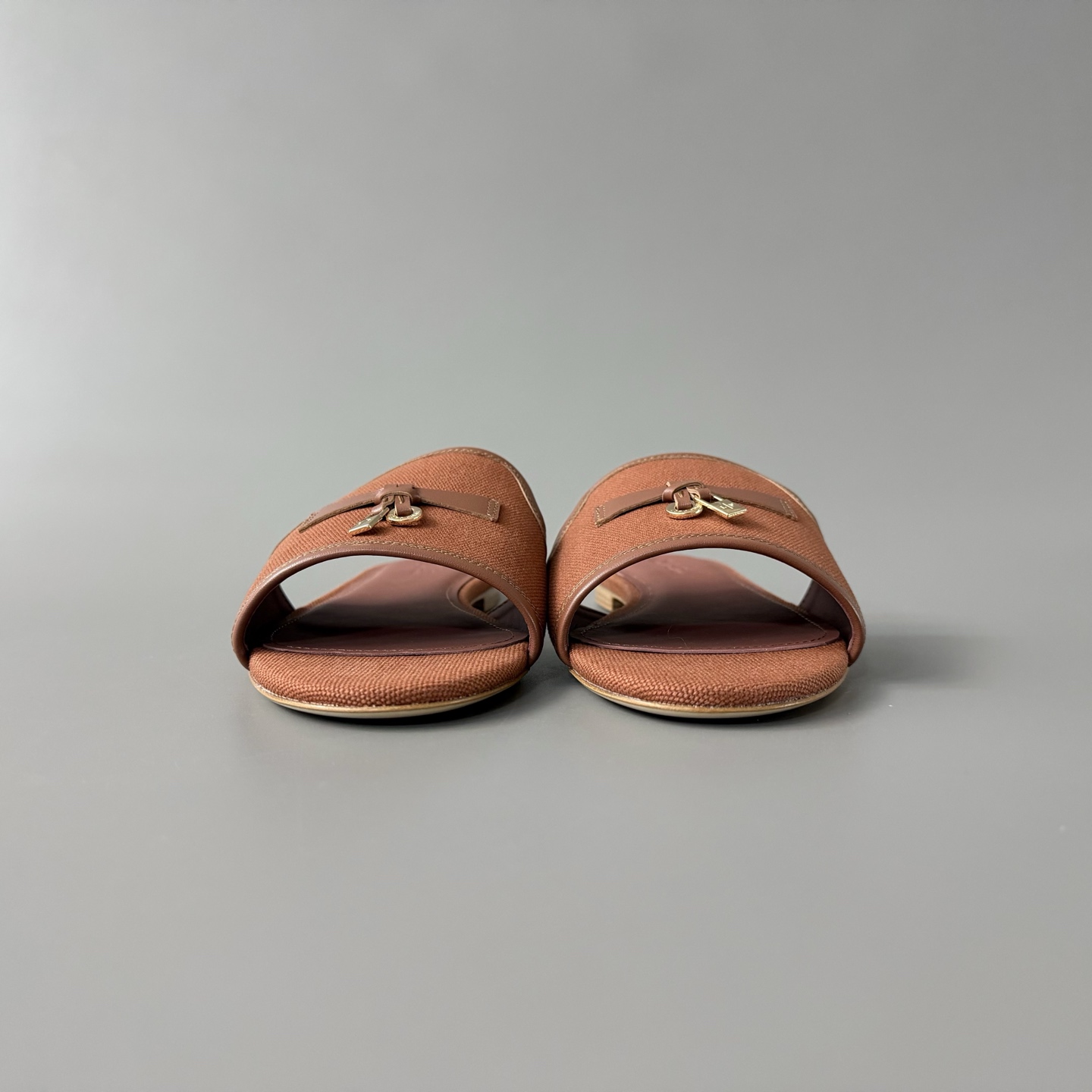 Women's LP Loro Piana Summer Charms Open-Toe Slip-On Slides with Pendant Detail