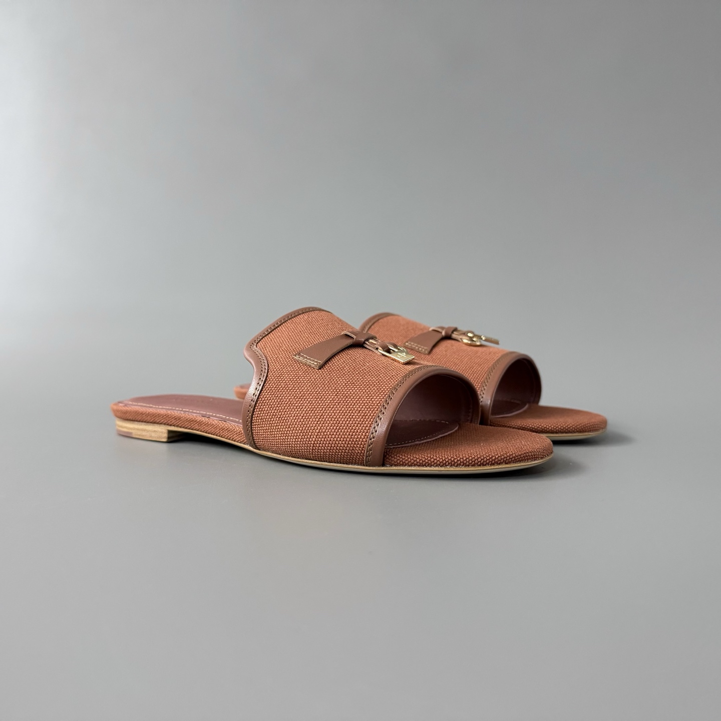 Women's LP Loro Piana Summer Charms Open-Toe Slip-On Slides with Pendant Detail