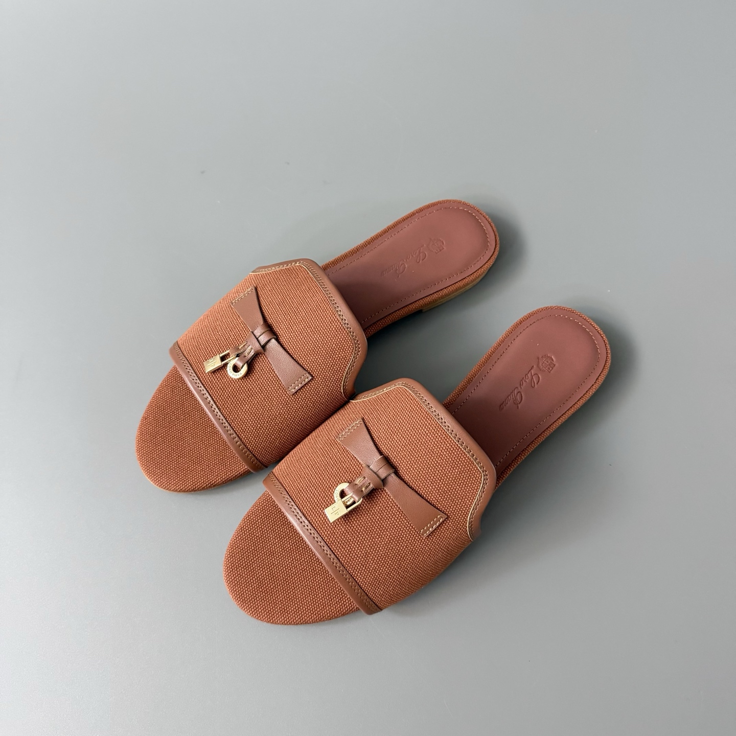 Women's LP Loro Piana Summer Charms Open-Toe Slip-On Slides with Pendant Detail