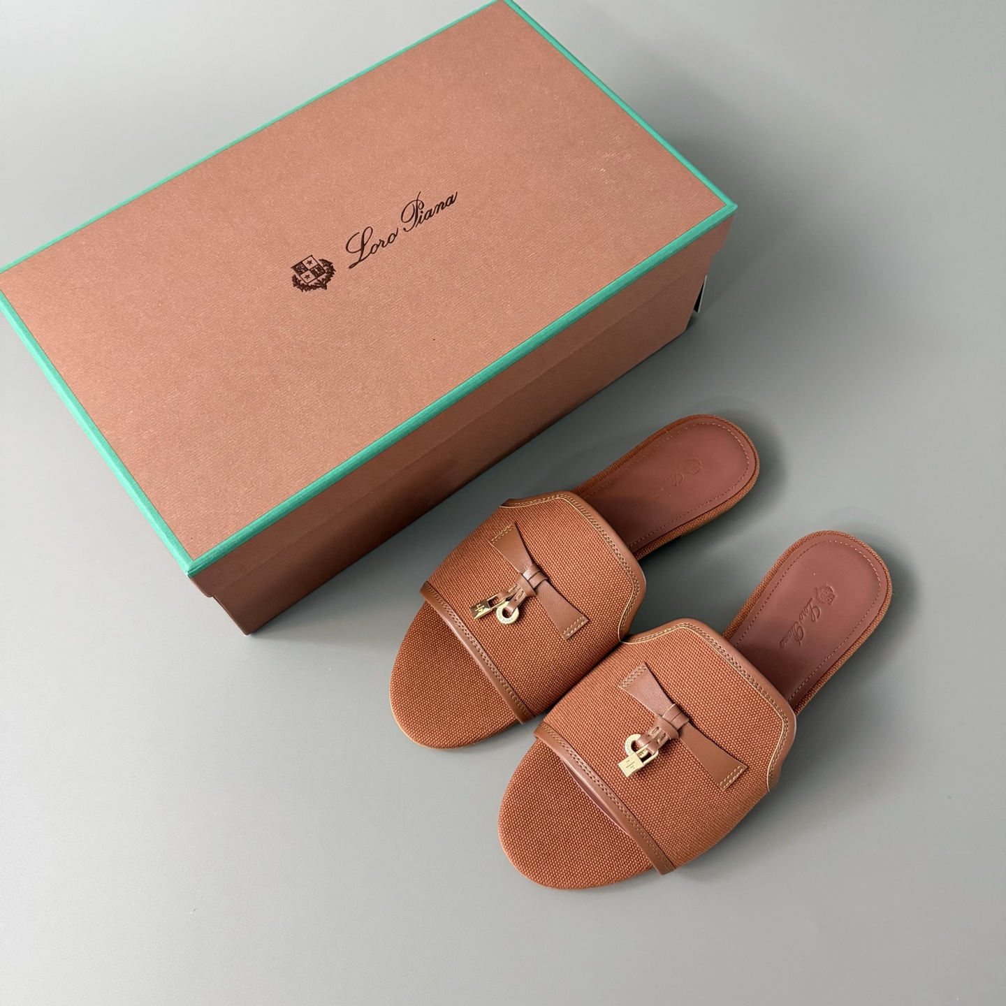 Women's LP Loro Piana Summer Charms Open-Toe Slip-On Slides with Pendant Detail