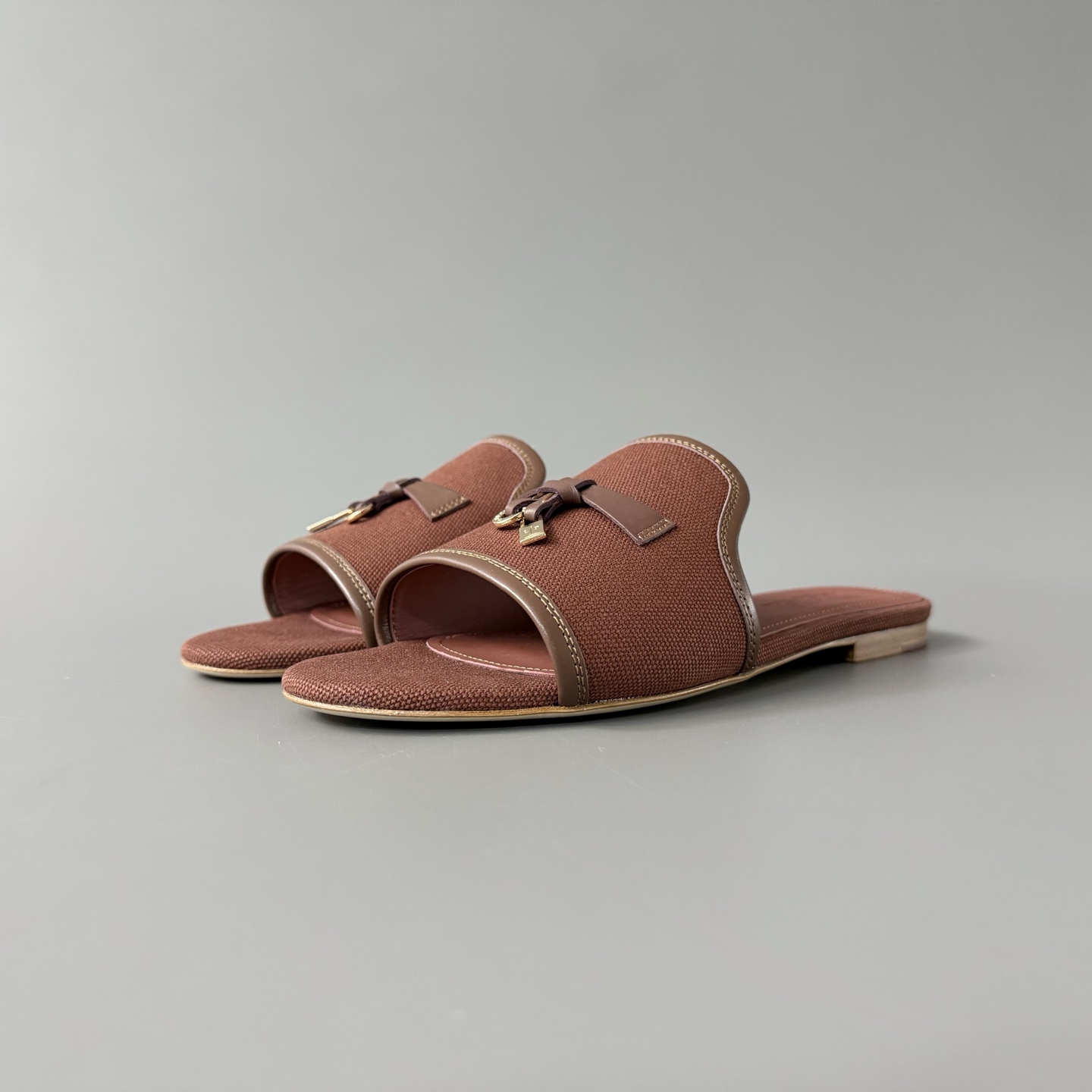 Women's LP Loro Piana Summer Charms Open-Toe Slip-On Slides with Pendant Detail
