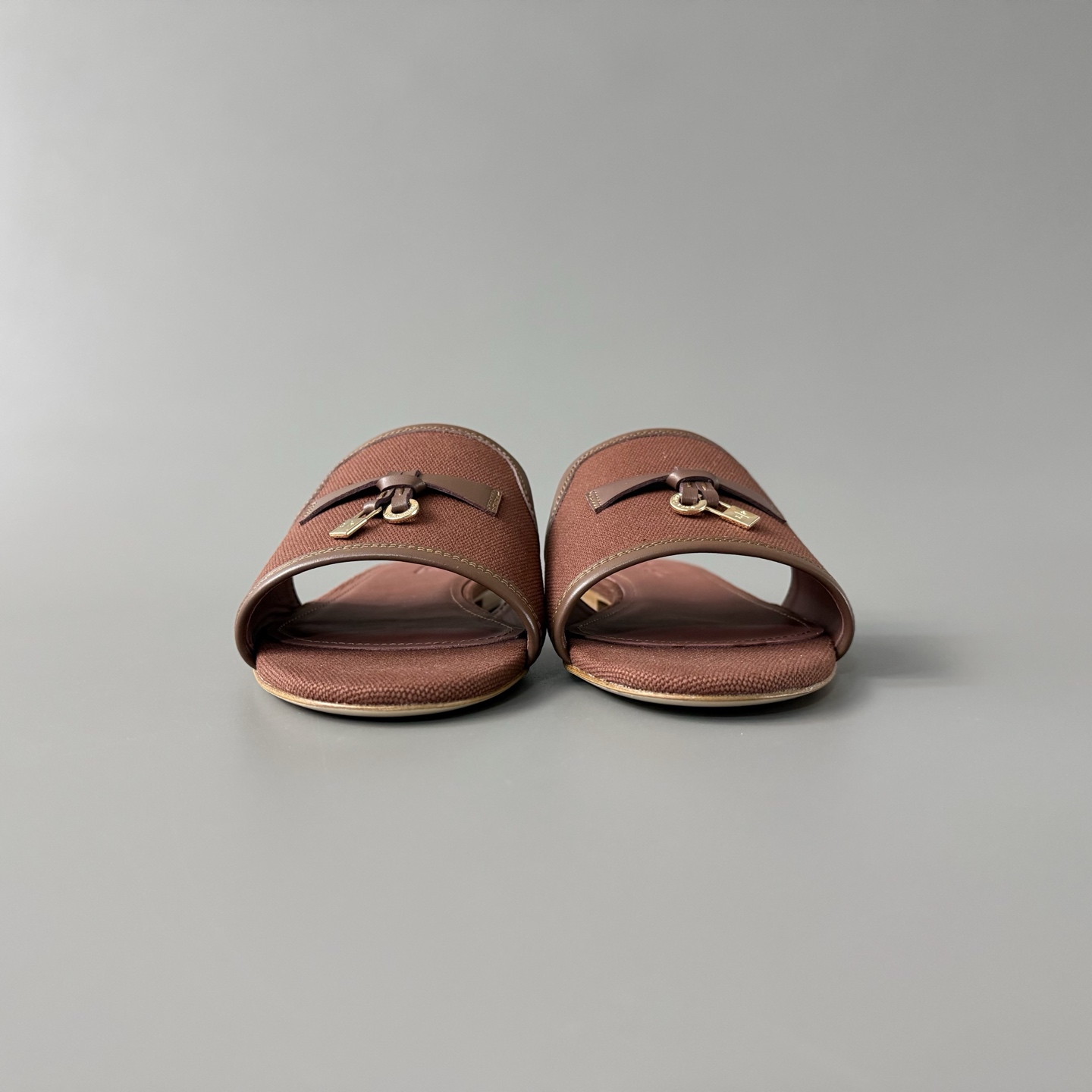 Women's LP Loro Piana Summer Charms Open-Toe Slip-On Slides with Pendant Detail