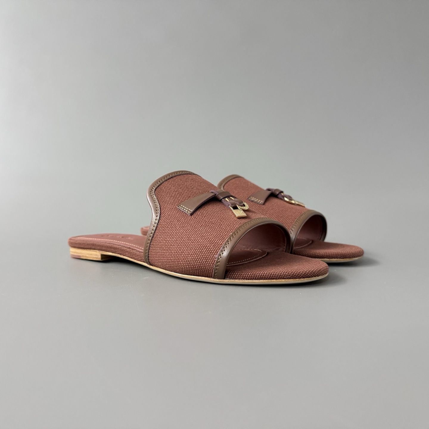Women's LP Loro Piana Summer Charms Open-Toe Slip-On Slides with Pendant Detail