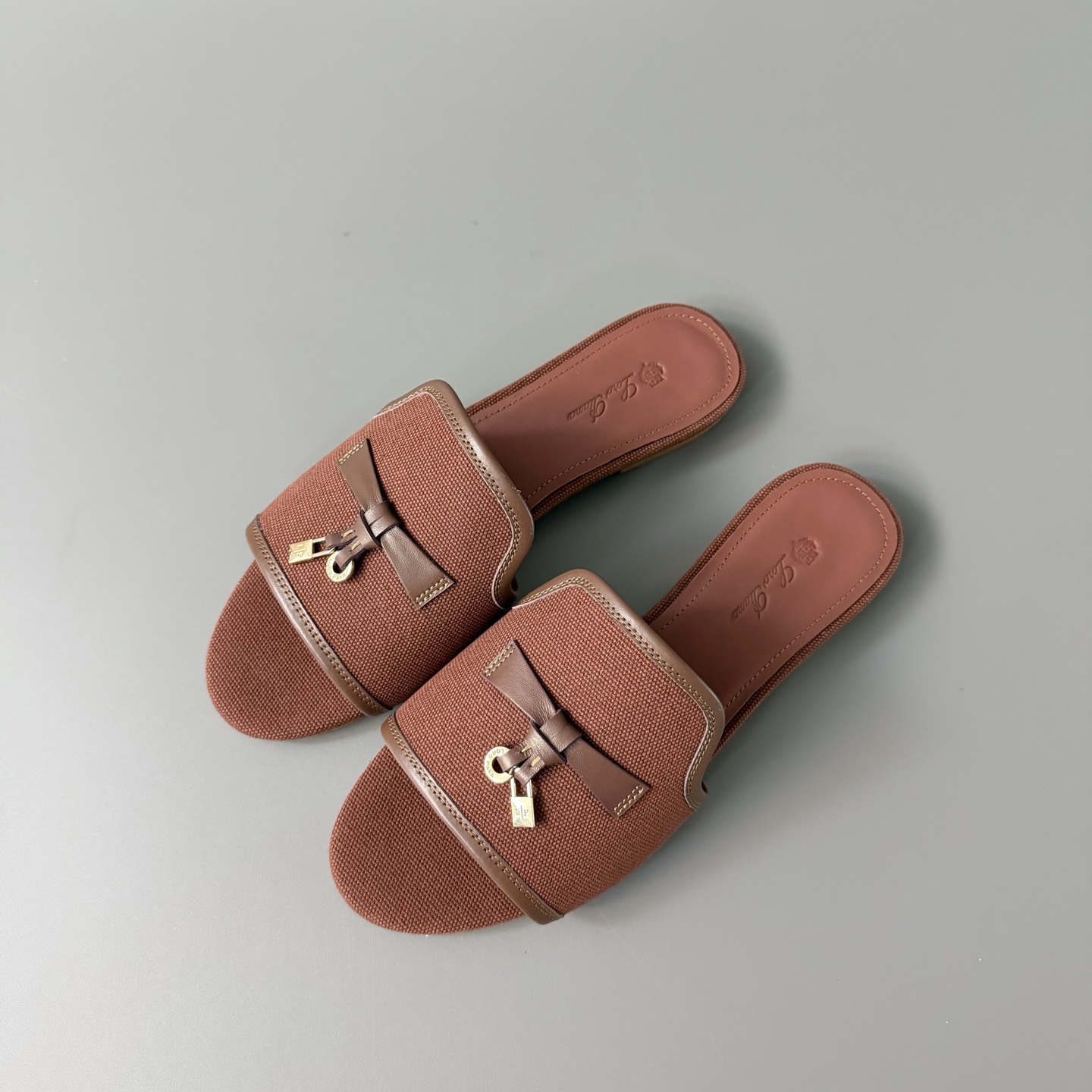 Women's LP Loro Piana Summer Charms Open-Toe Slip-On Slides with Pendant Detail