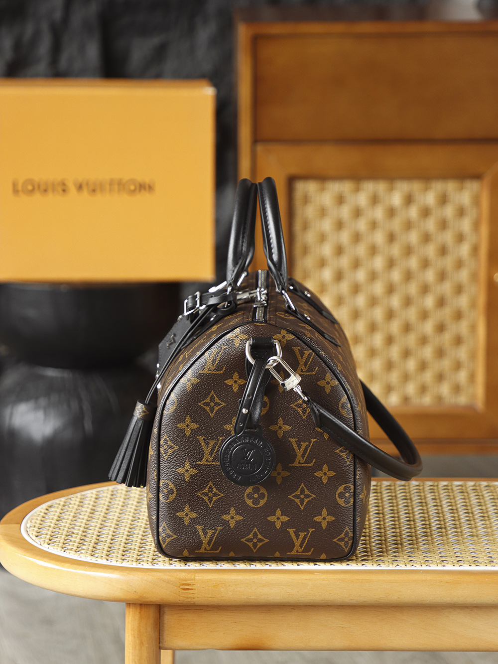 LOUIS VUITTON LV Speedy 30  全钢五金 经典老花 印花 拉链 涂层帆布 手提 斜挎单肩包 棕色A0 M12243