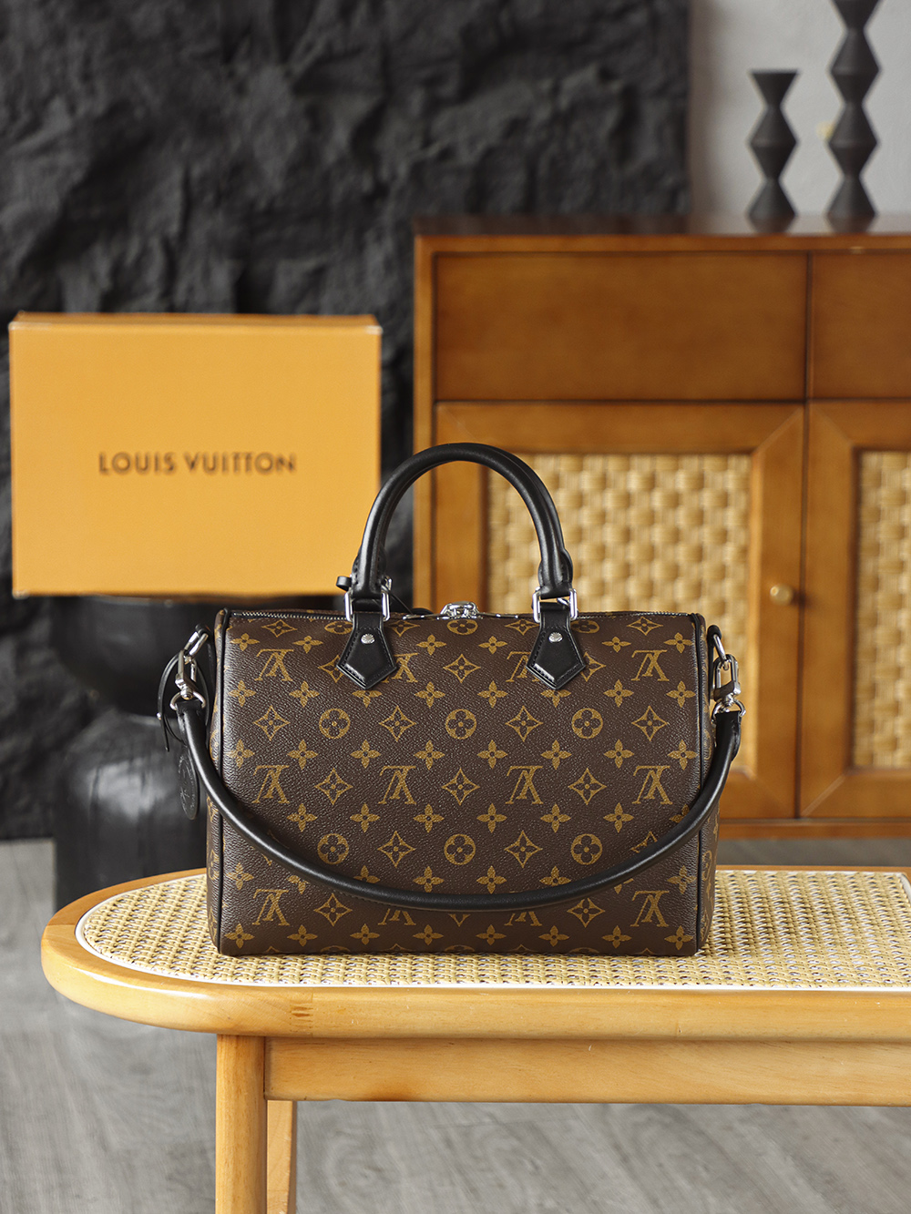 LOUIS VUITTON LV Speedy 30  全钢五金 经典老花 印花 拉链 涂层帆布 手提 斜挎单肩包 棕色A0 M12243