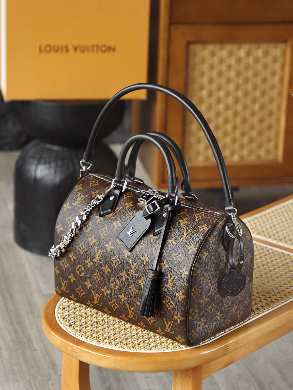 LOUIS VUITTON LV Speedy 30  全钢五金 经典老花 印花 拉链 涂层帆布 手提 斜挎单肩包 棕色A0 M12243