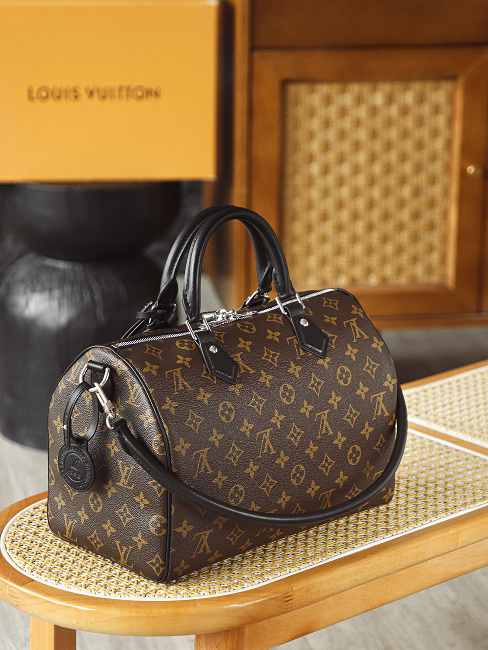 LOUIS VUITTON LV Speedy 30  全钢五金 经典老花 印花 拉链 涂层帆布 手提 斜挎单肩包 棕色A0 M12243